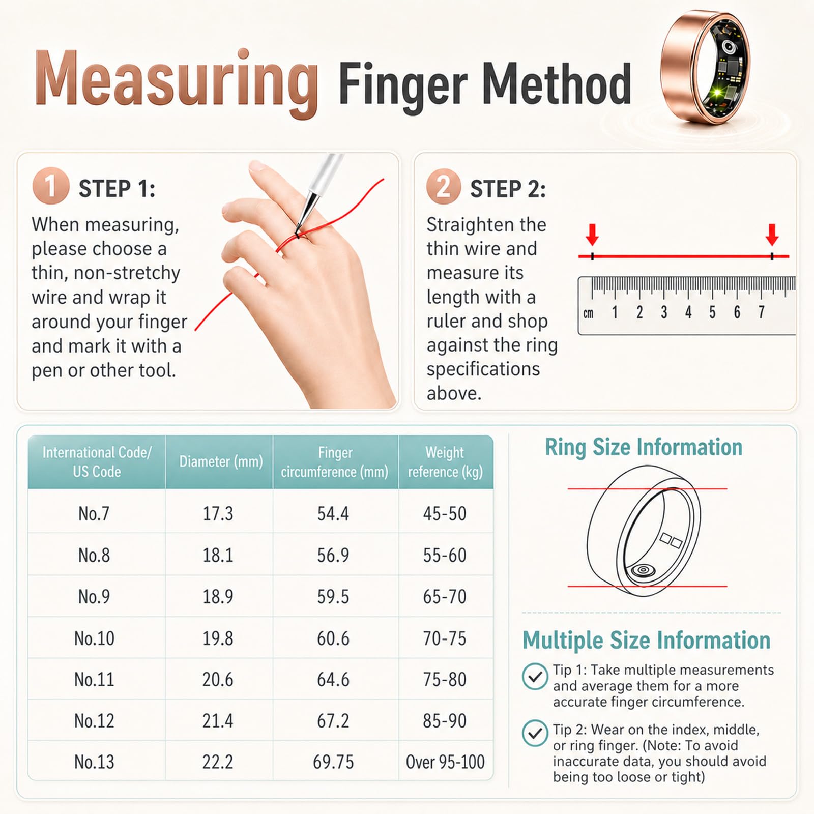 Anillo inteligente para mujeres y hombres, IP68 resistente al agua con monitor de frecuencia cardíaca, oxígeno en sangre y sueño, anillo de seguimiento de salud compatible con iOS y Android
