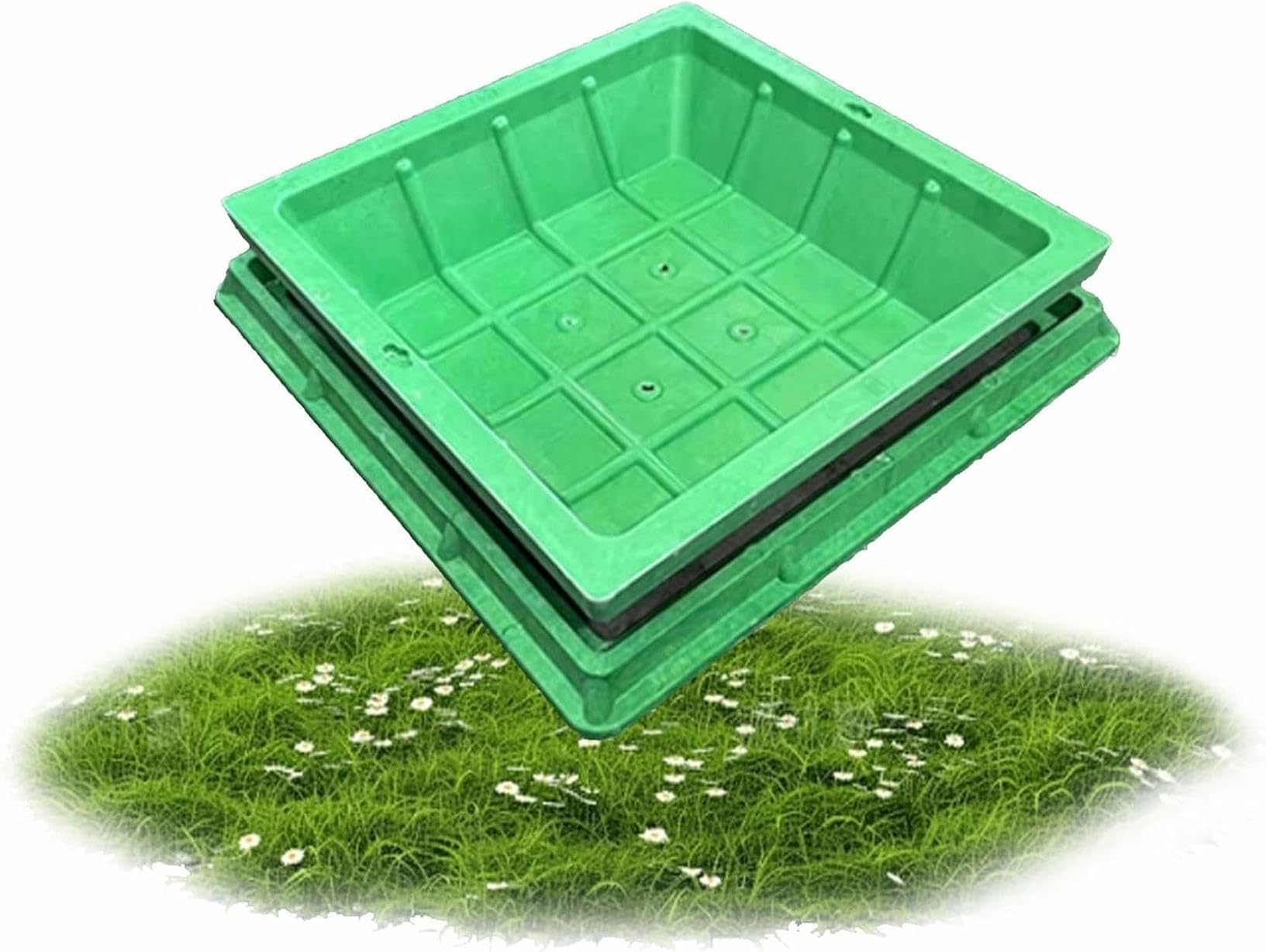 Plaque d'égout invisible pour cacher un regard technique de jardin