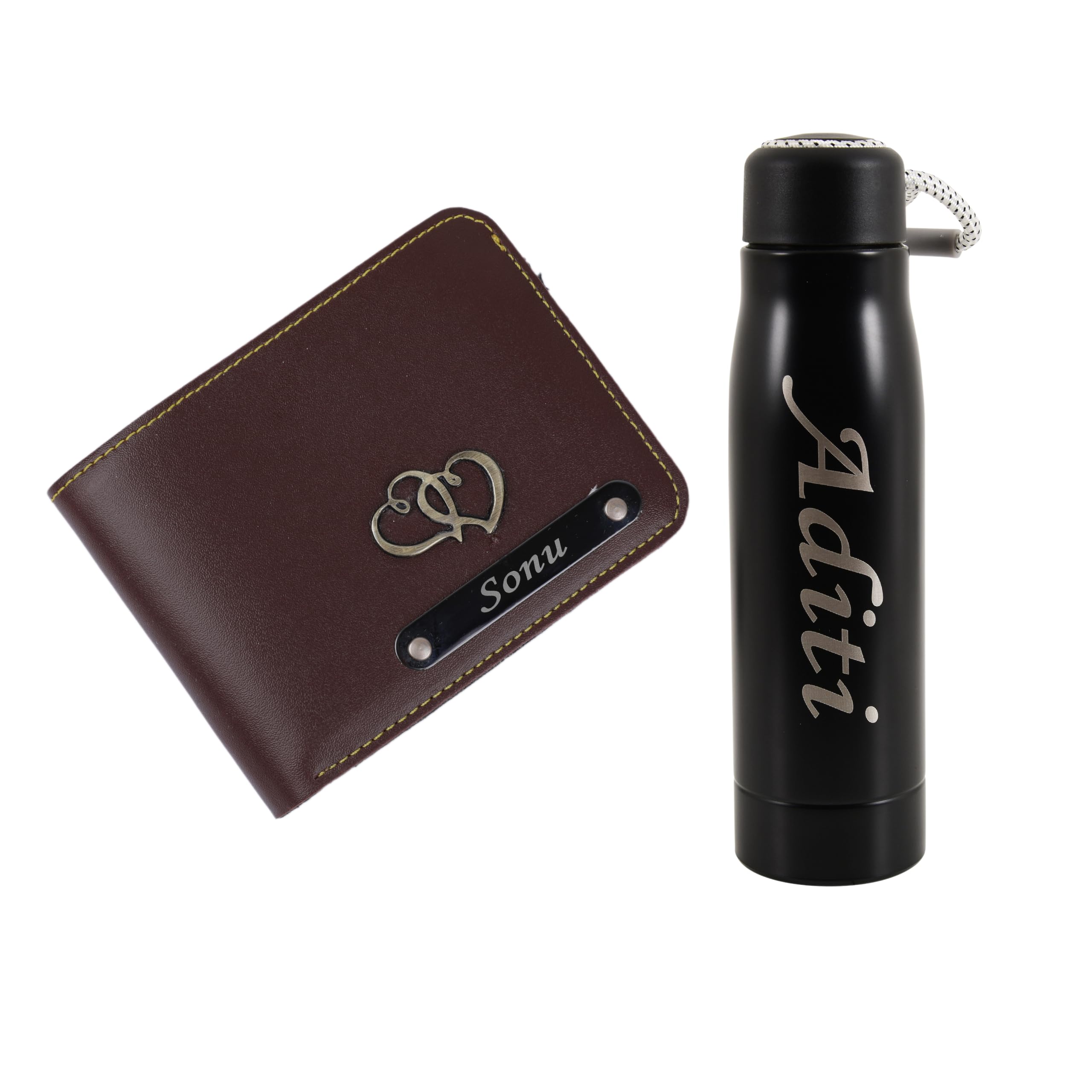 Customized Birthday Gift Set for Men Wallet Bottle Unique Personalised Combo (Brown)-image-11