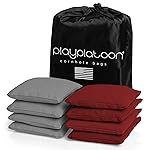 Play Platoon Weather Resistant Cornhole Bags - Set of 8 Regulation Size - Burgundy & Gray - Durable Duck Cloth for Tossing Game, Includes Tote Bag