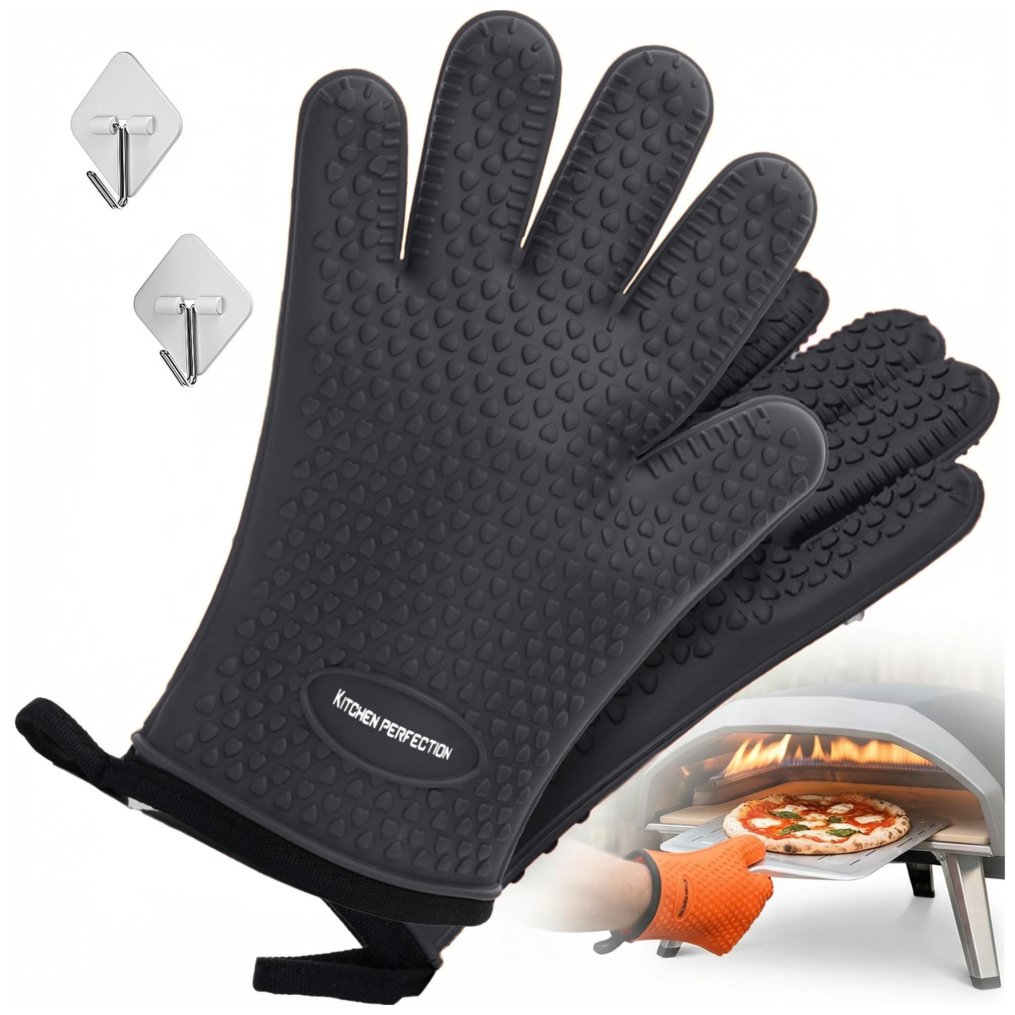 KITCHEN PERFECTION XL Silicone Pizza Oven Gloves Heat Resistant Oven Mitts