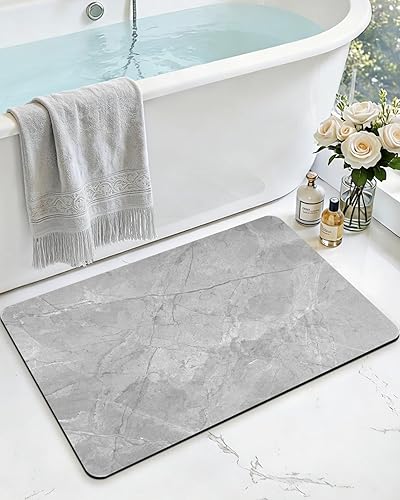DEXI Tapete de baño de 16 x 24 pulgadas, antideslizante, de secado rápido, súper absorbente, ultrafino, tapete de baño de mármol, tapetes de goma
