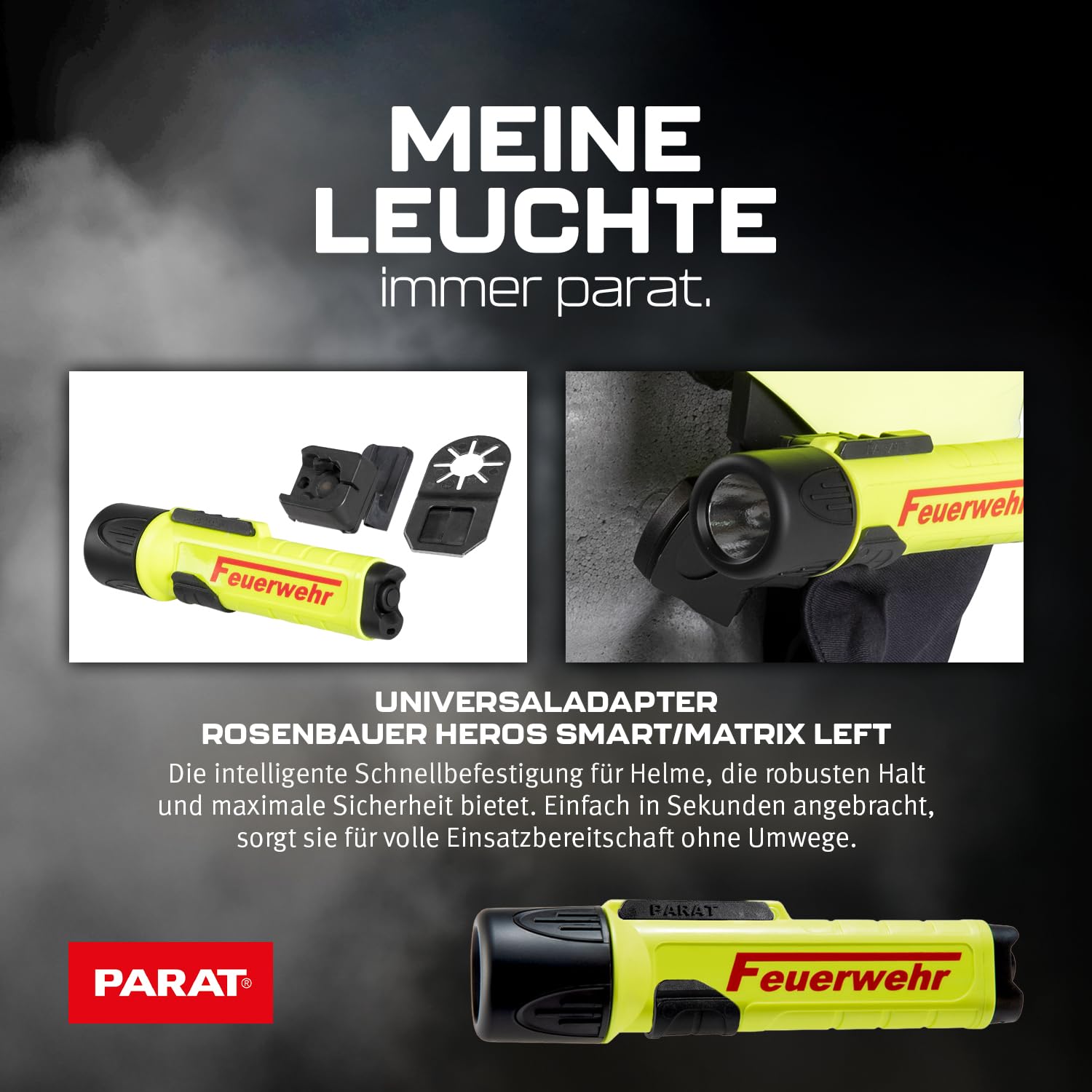 Parat PARALUX® PX1 FEUERWEHR Set für R.Heros Smart/Matrix Links | LED Arbeitsleuchte mit 120 Lumen | EX-geschützte LED Taschenlampe | Wasserdichte Helmlampe | inkl. Batterien, Adapter & Halterung