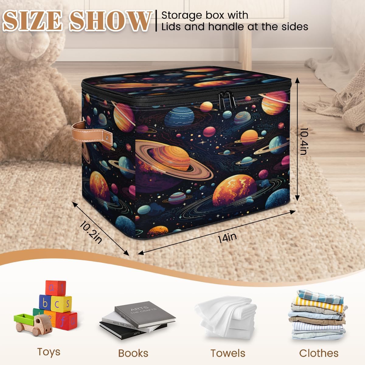 Storage Bin Set of 2 Universe Galaxy Storage Basket with Zipper Lid & Handle Foldable Closet Shelf 2 Pack Cloth Organizer Basket Cube Bins Clothes Organizer for Bedroom, Nursery