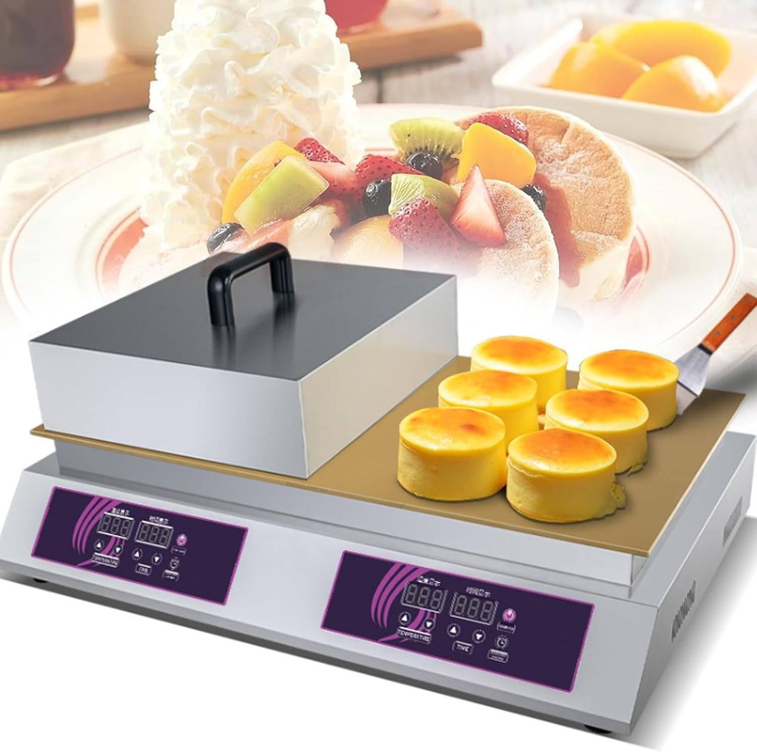 MYUYEE 1300W/2600W Souffle Machine | Japanese Souffle Pancake Maker | 60-240℃ Dorayaki Machine | Commercial Electric Griddle