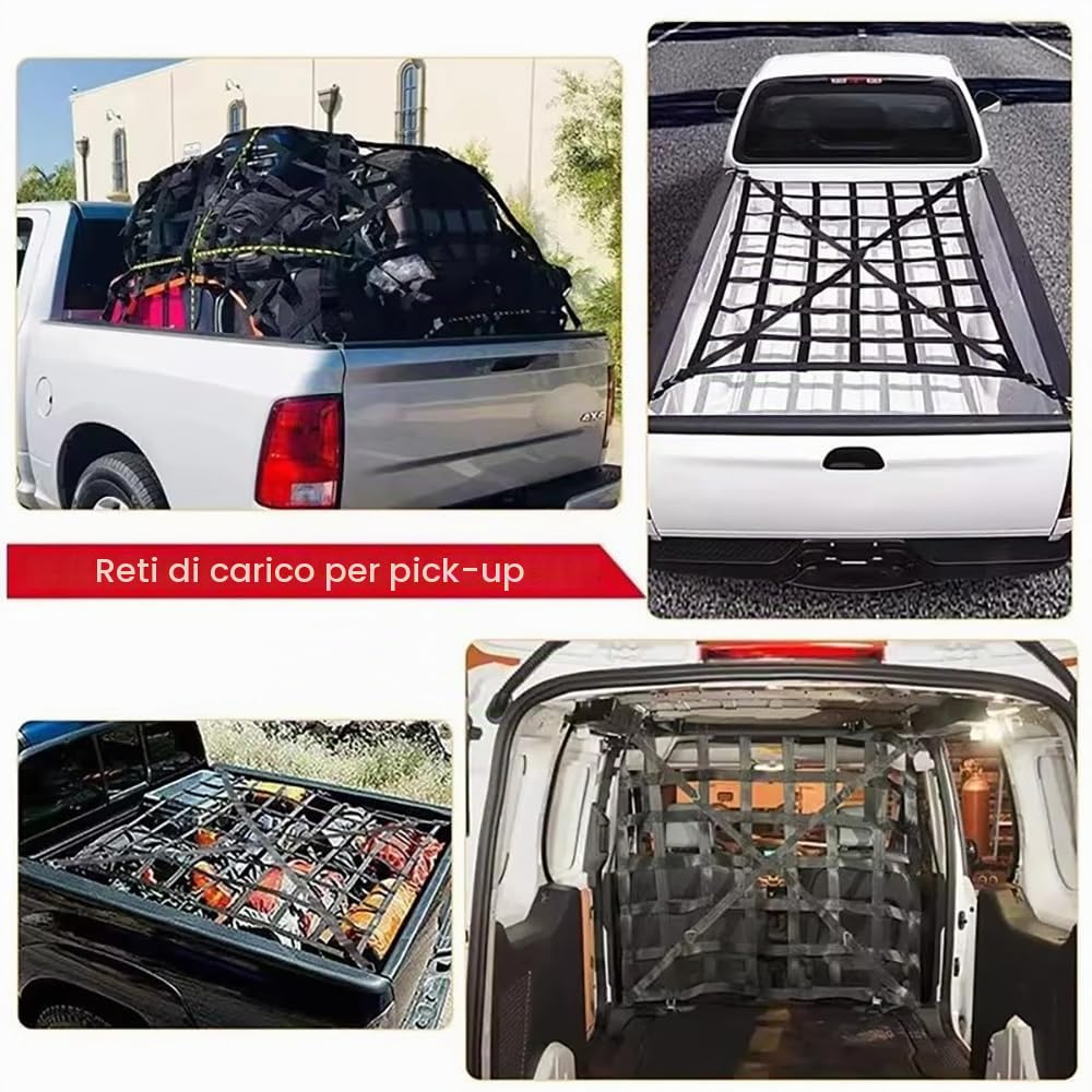NEWFUN Rete Bagagliaio Auto, 106x127CM Rete Ferma Bagagli Auto, Rete di Fissaggio del Carico, Rete da Carico per Rimorchi con Sacca di Stivaggio, Rete da Carico Regolabile per Autocarri e Rimorchi