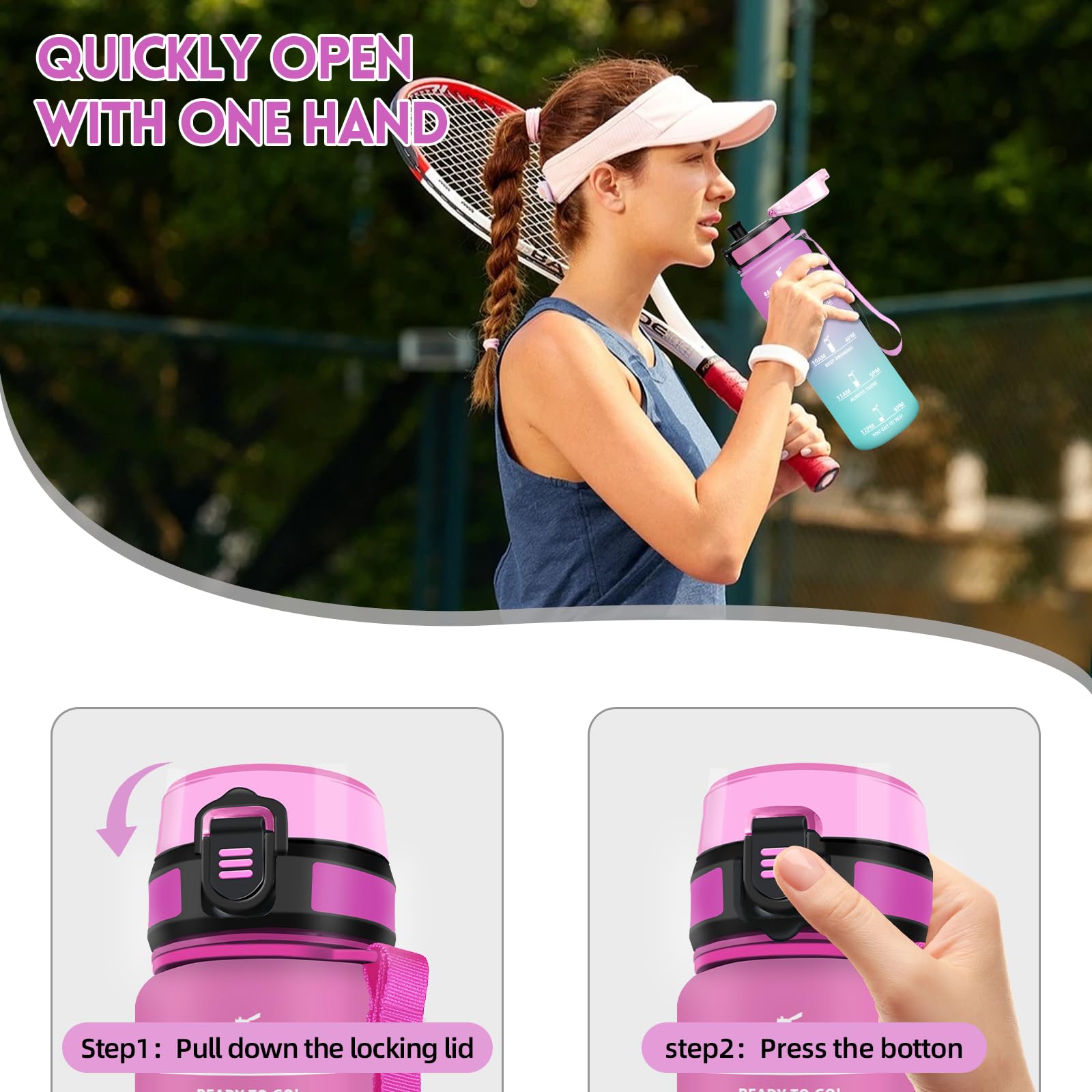 Motswedi Borraccia 1 litro,Riutilizzabile, Borraccia Motivazionale, a Prova di Perdite, Bottiglia Acqua, Senza BPA, Borracce, per Sport, Ufficio, Ciclismo, Palestra, Rosa&Ciano