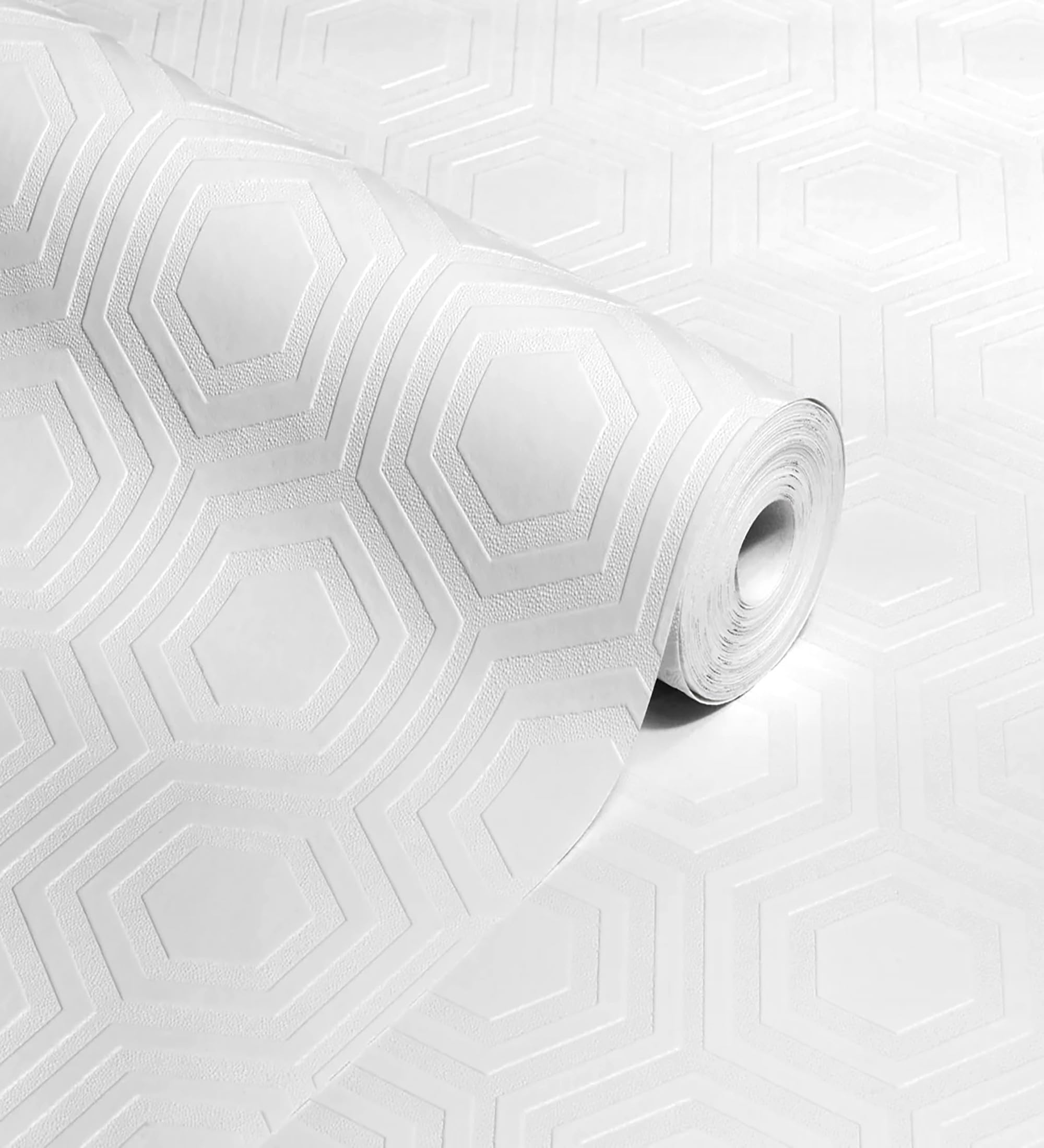 GAULAN 123178 - Papel pintado repintable vinílico lavable geométrico hexágonos con alto relieve para pared salón cocina baño pasillo comedor - Rollo de 10 m x 0,53 m