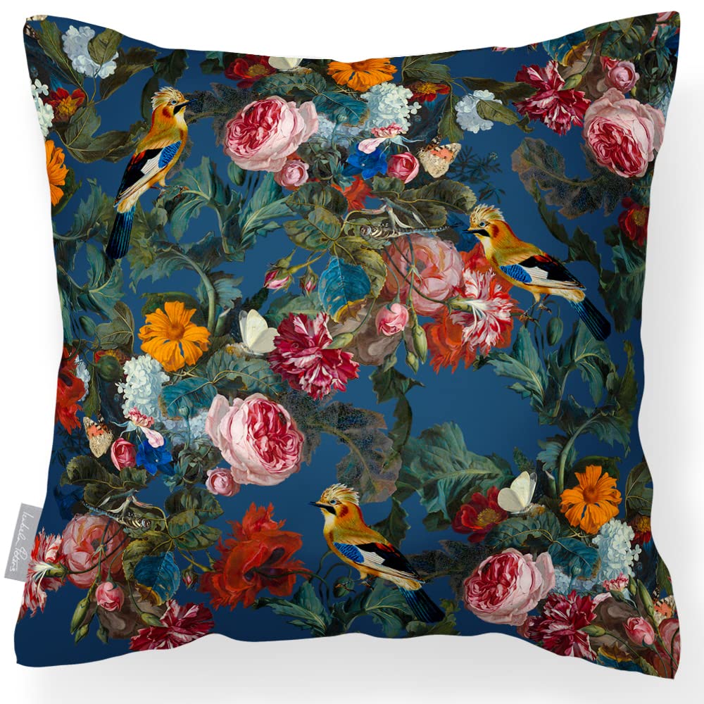 Izabela Peters Estate Blue Outdoor Cushions Waterproof, 43 Cm, Filled Outdoor Cushion, Birds In Paradise - Garden Furniture Cushions