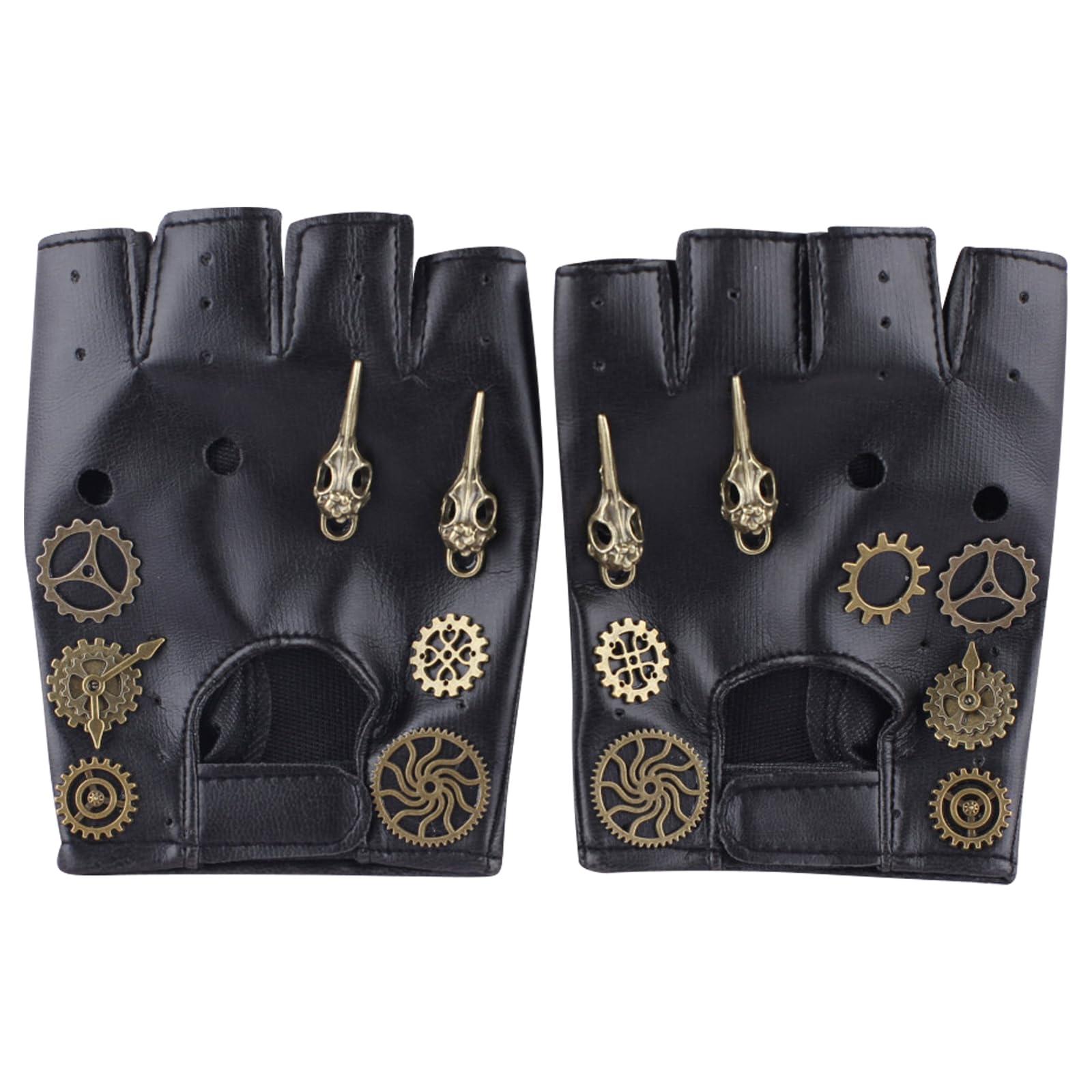 DAVBNM 1 Pairs PU Leather Gloves, Steampunk Gothic Gloves, with Gears Rivet, Fingerless Mittens, for Halloween Cosplay Performance Women Man
