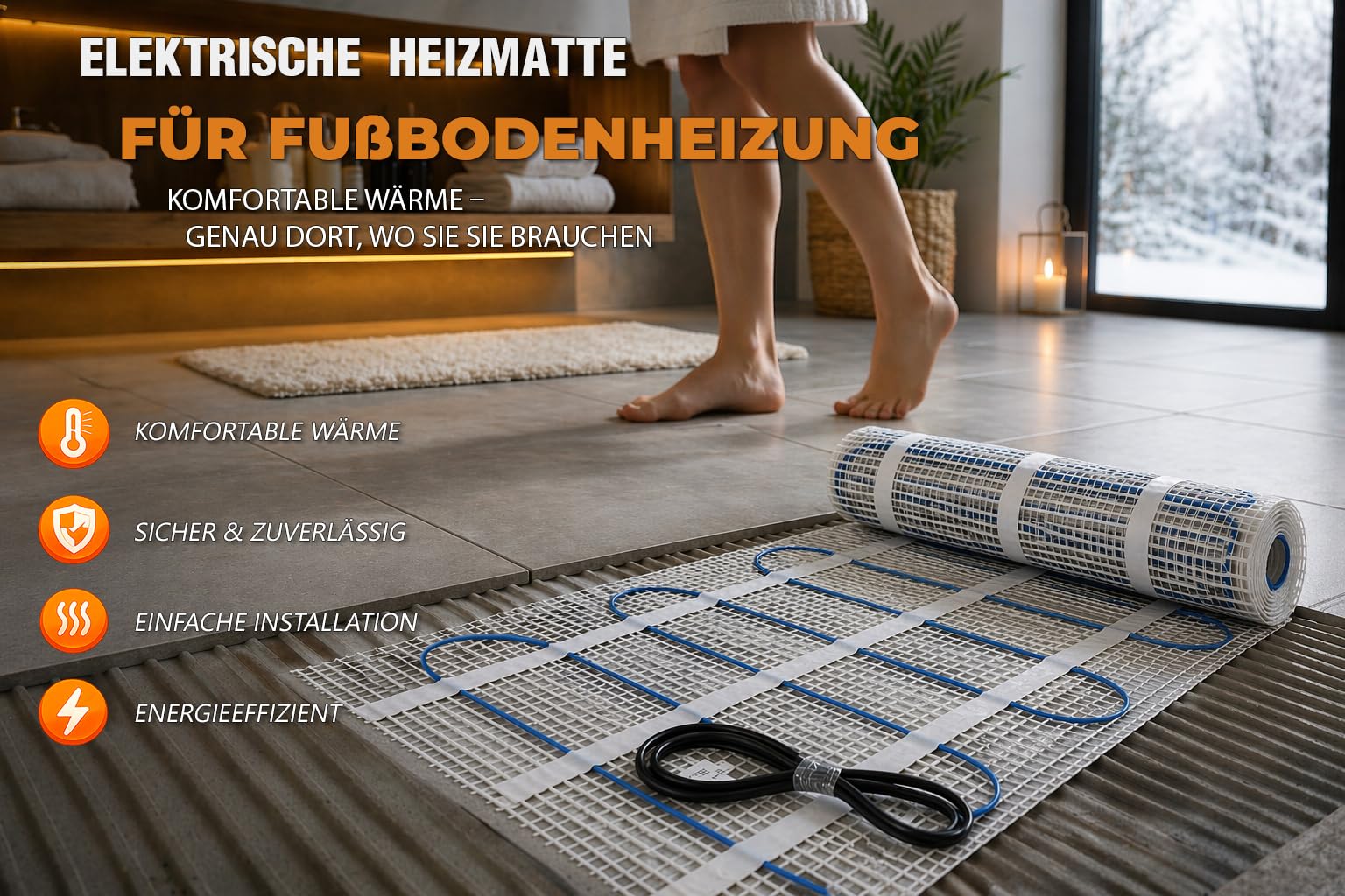 Tappetino riscaldante elettrico CALORIQUE WOW – Superficie: 8,0 m² – Riscaldamento a pavimento 200 W/m², tecnologia TWIN, basso consumo, ideale per bagno, soggiorno, cucina e ristrutturazioni