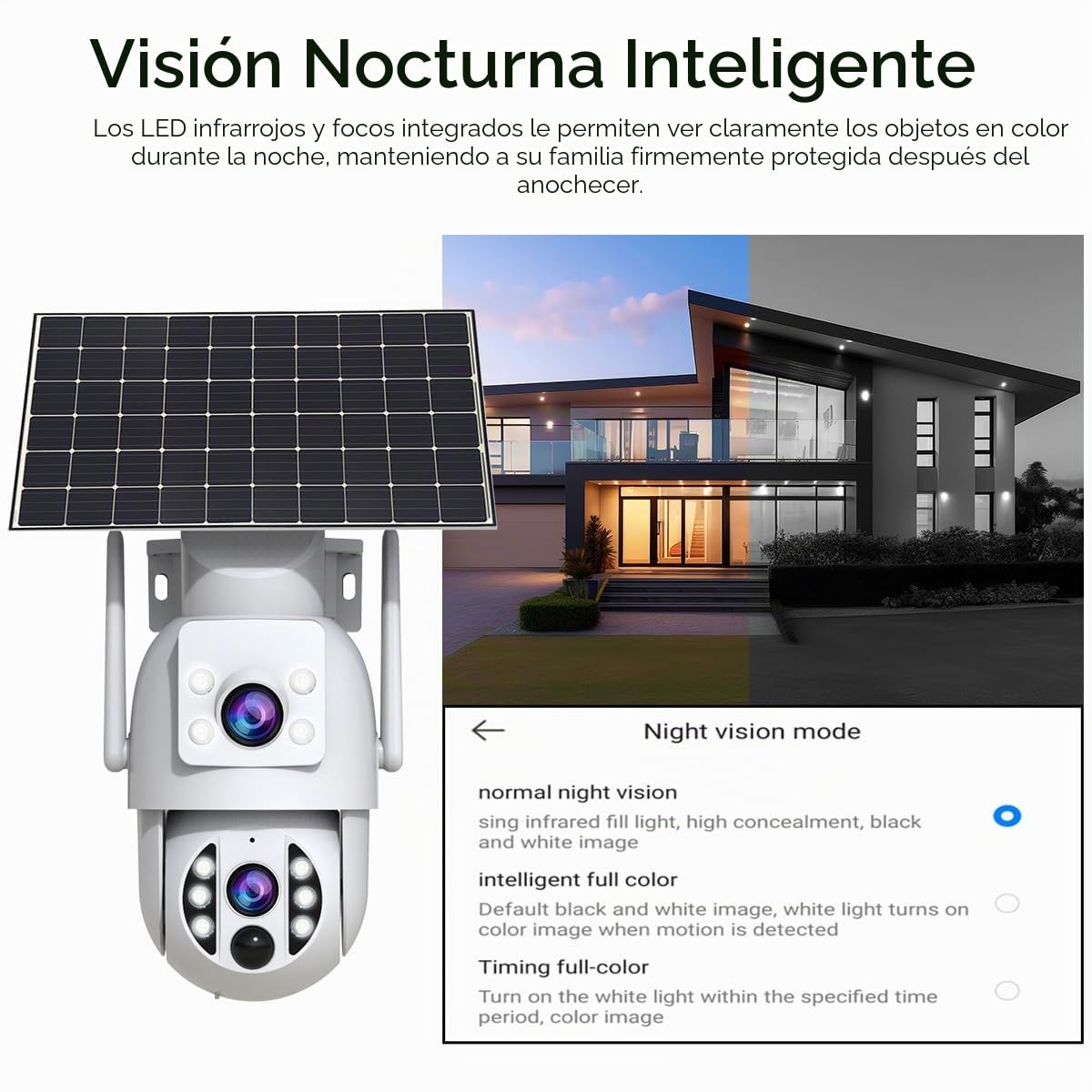 JOOAN Cámara de seguridad solar inalámbrica WiFi 2Kx2 360°PTZ Cam doble lente 9000mAh batería color noche sonido y luz alarma IP66 resistente a la intemperie tarjeta de seguimiento humano