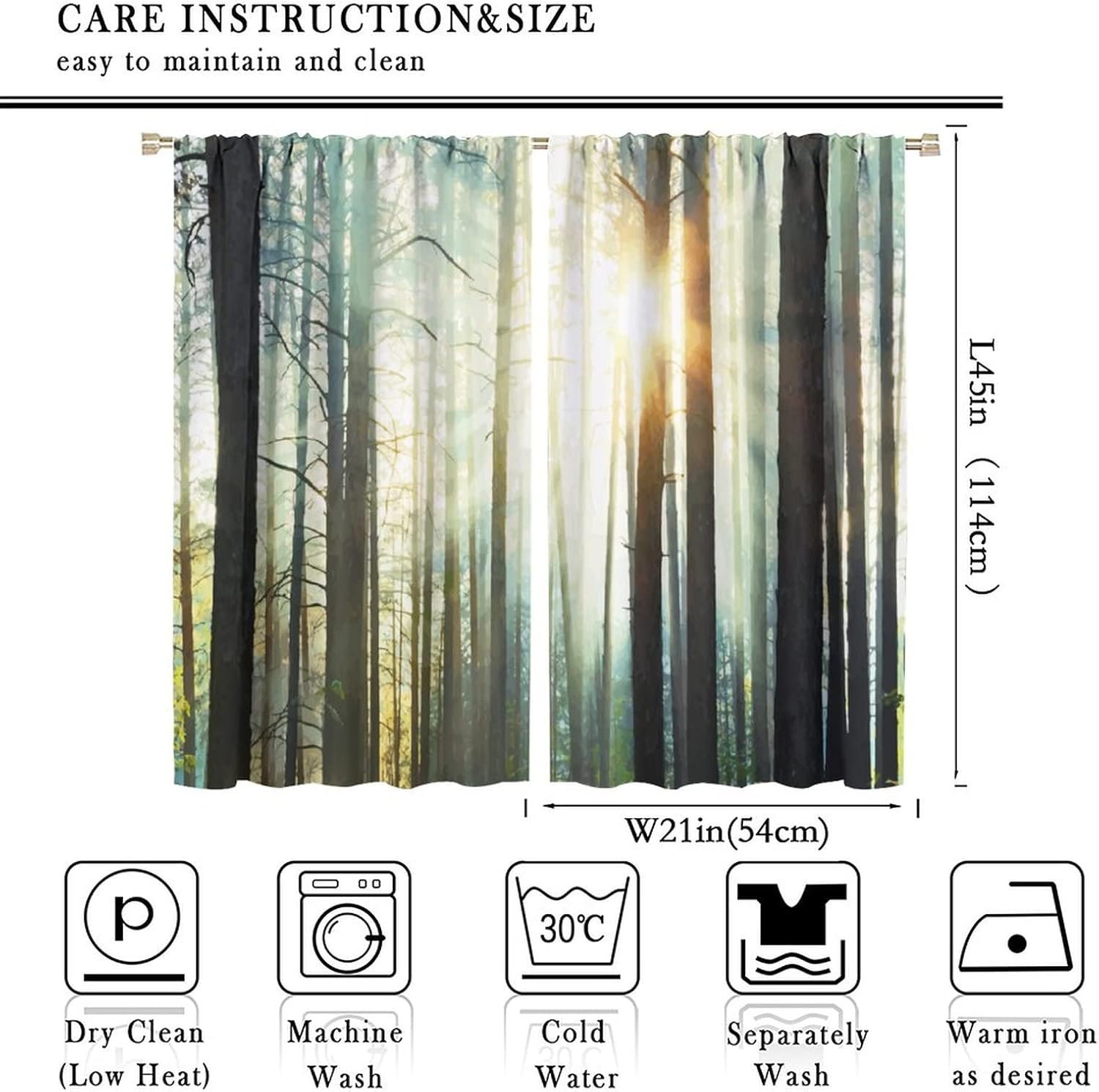 Nature Curtains - The Art of Painting with Mist and Sunlight in an Enchanted Forest, Living Room Bedroom Curtains 2 Panel Set, 42x45 in. Brown Begonia Color