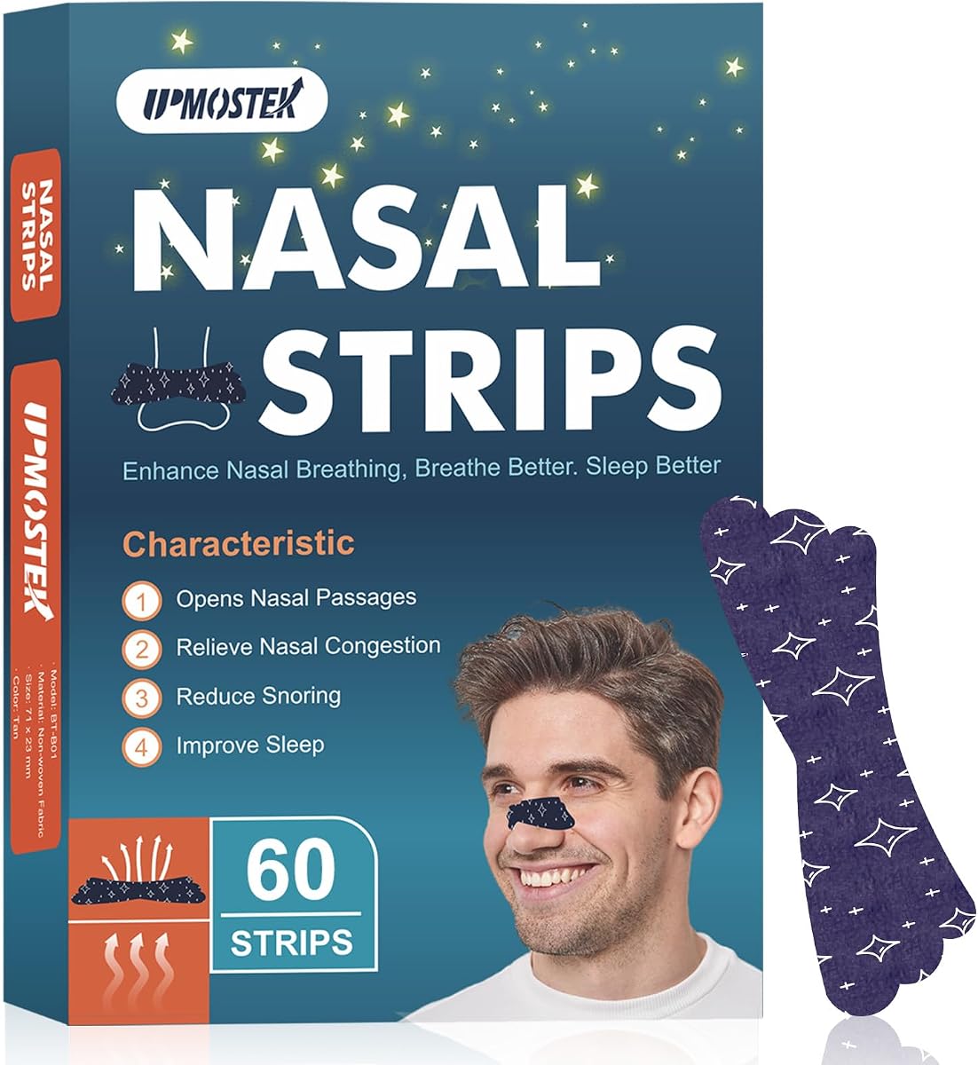 Nasal Strips for Snoring - Extra Strength Nose Strips for Breathing - Nose Tape for Sport, Work and Sleep - Anti Snoring Strips Help Stop Snoring (Blue-60 PCS)