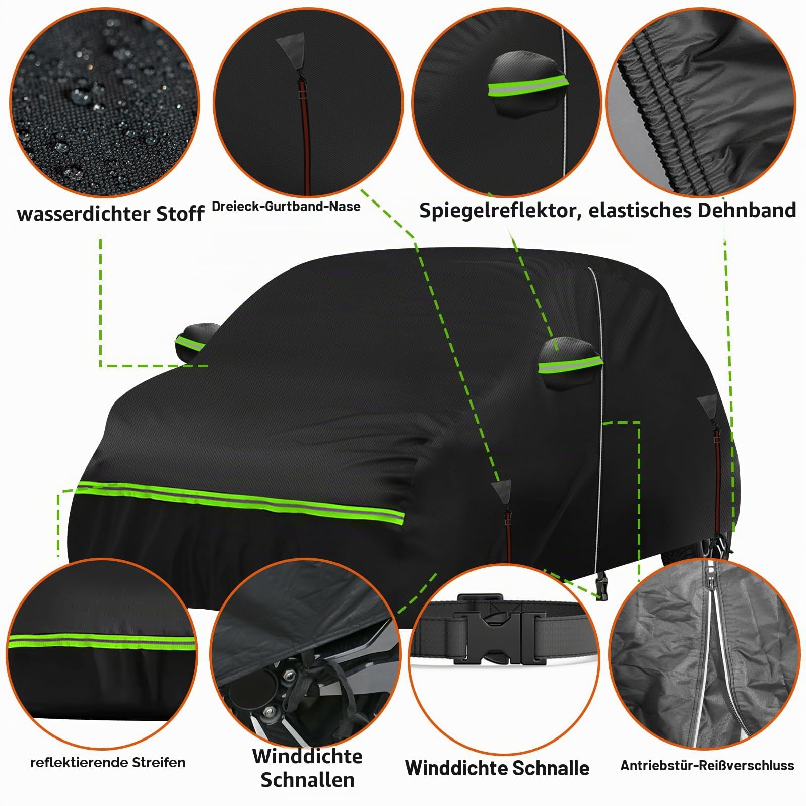 wasserdichte Autoabdeckung, kompatibel mit Smart Fortwo W451 2007–2014, 6 Schichten, Outdoor-Vollgarage für Sonne, Regen, UV, Staub, Schutz mit Türreißverschluss, winddichter Gurt