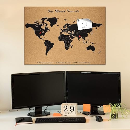 Miniatura 2 de Navaris Tablero de corcho Mapa del mundo  20 x 28 pulgadas, tablero de corcho con diseño de mapa del mundo con 15 pasadores para cocina, aula,