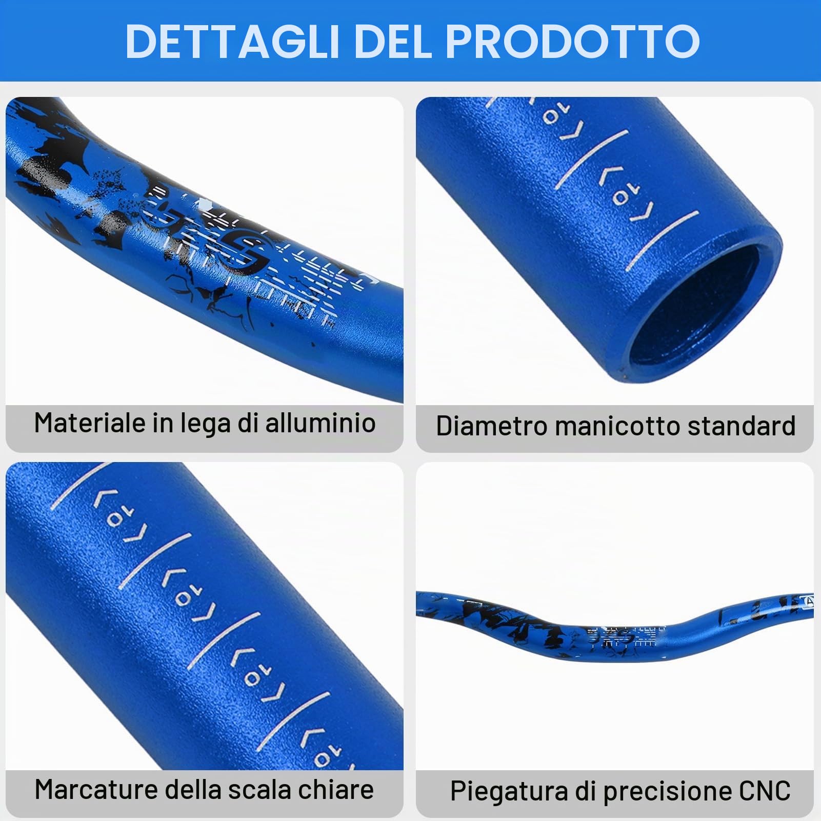 Agatige MTB Mountain Bike Bicicletta Manubrio Extra Lungo Lega di Alluminio 31.8x720mm 700mm Riser Bar(Blu)
