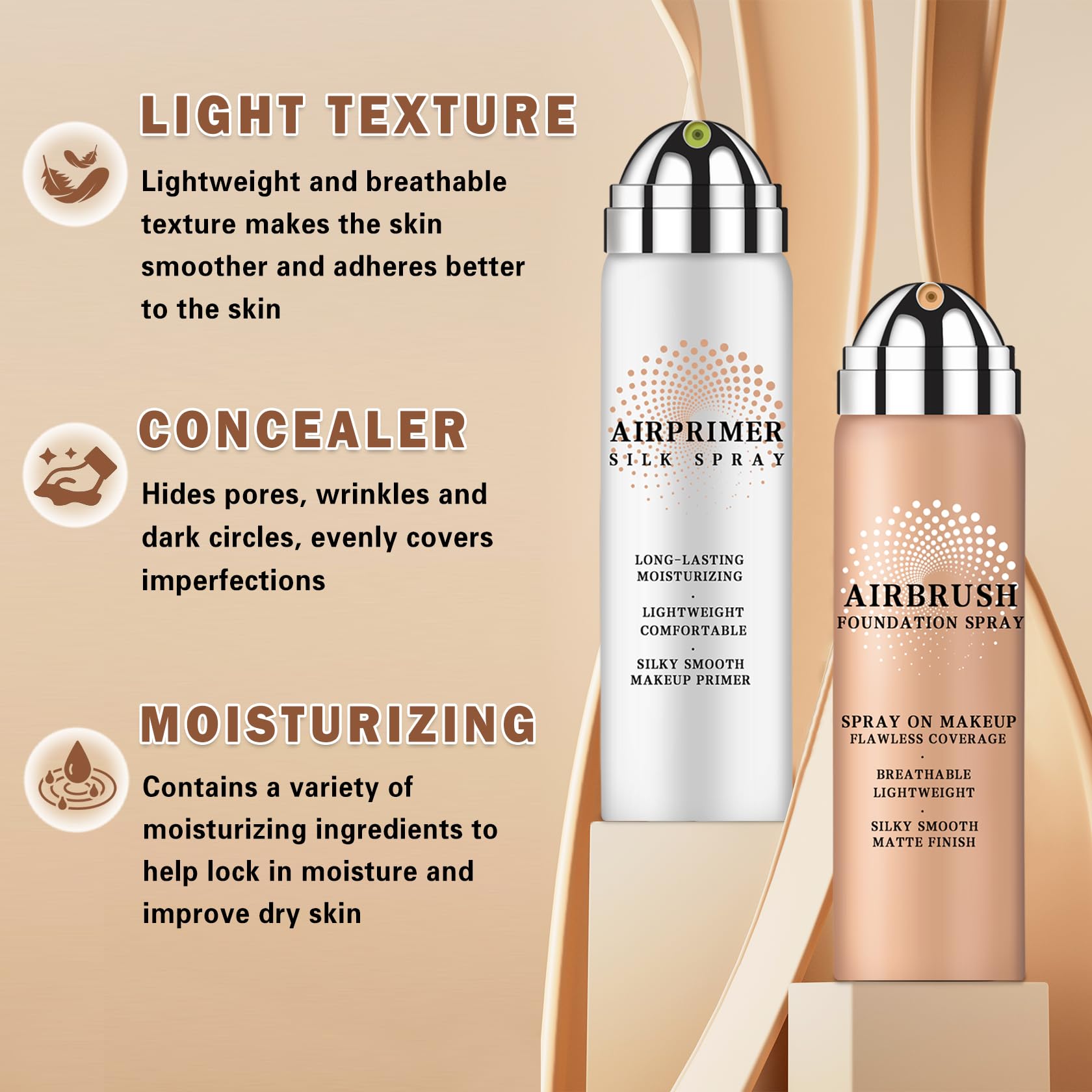 Magic Minerals - Base de maquillaje para aerógrafo e imprimación para rostro, base de cobertura completa para piel madura, maquillaje hidratante con aerógrafo (02 beige) 5