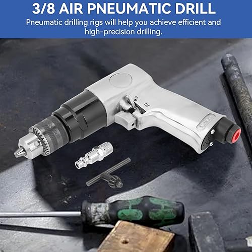 Miniatura 4 de Taladro neumático de alta velocidad de 3/8" 1700rpm Herramienta de taladro de aire de rotación reversible Controles hacia adelante y hacia atrás