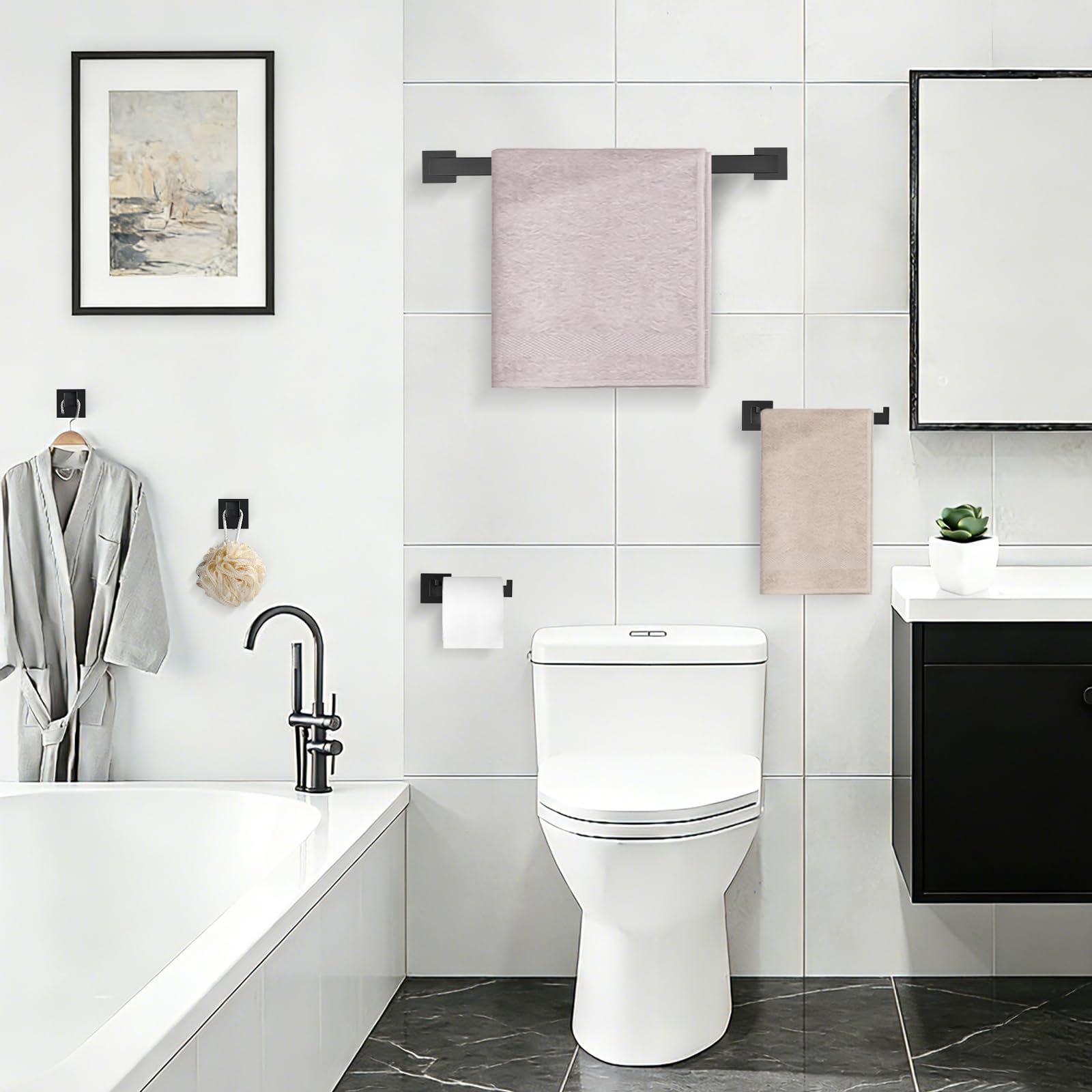 Black Bathroom Towel Bar Set - 5 Piece Hardware -7