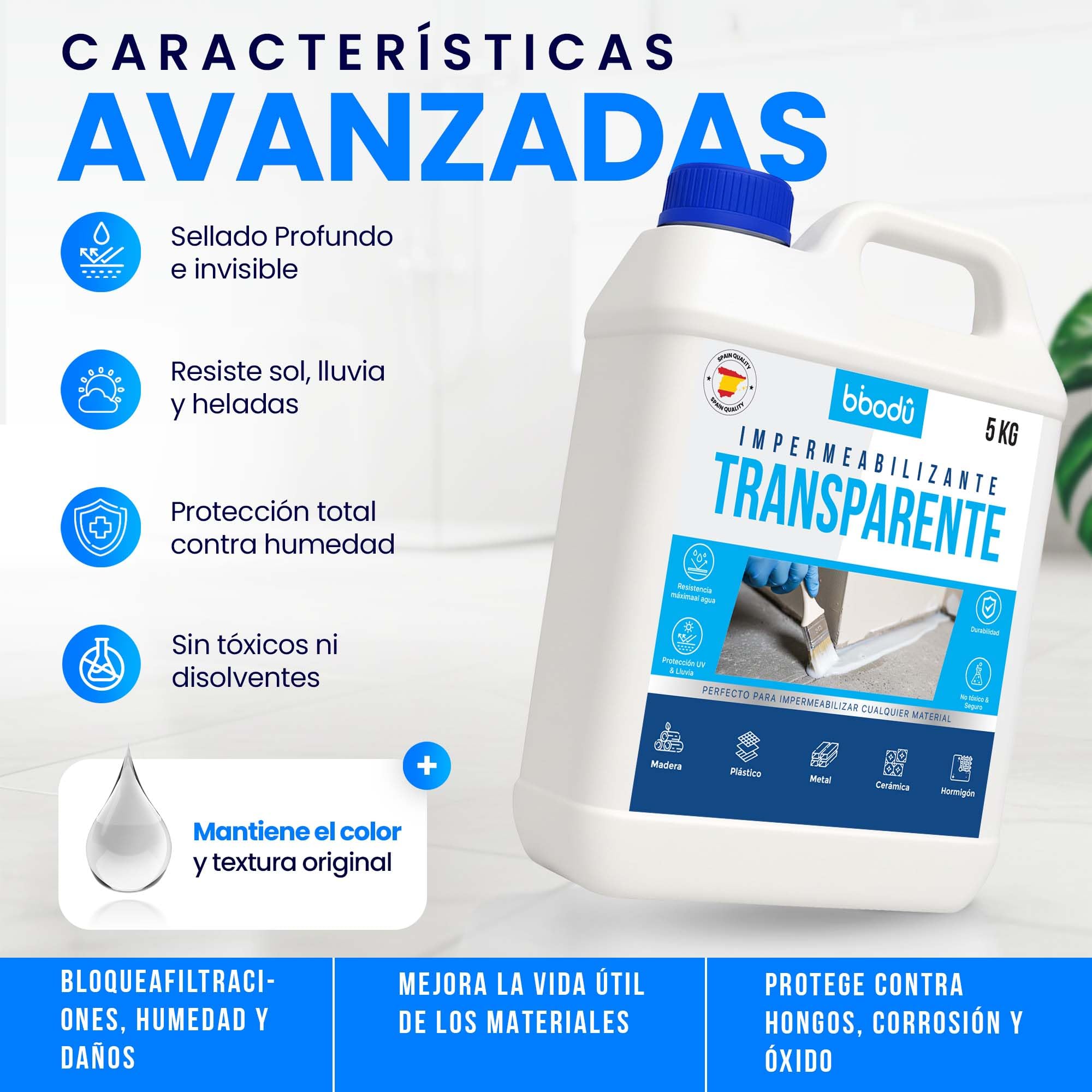 Impermeabilizante Transparente 5 KG | Sellador Impermeable Transparente de Alto Rendimiento | Perfecto para Terrazas, Techos, Exteriores, Interiores, Cocinas