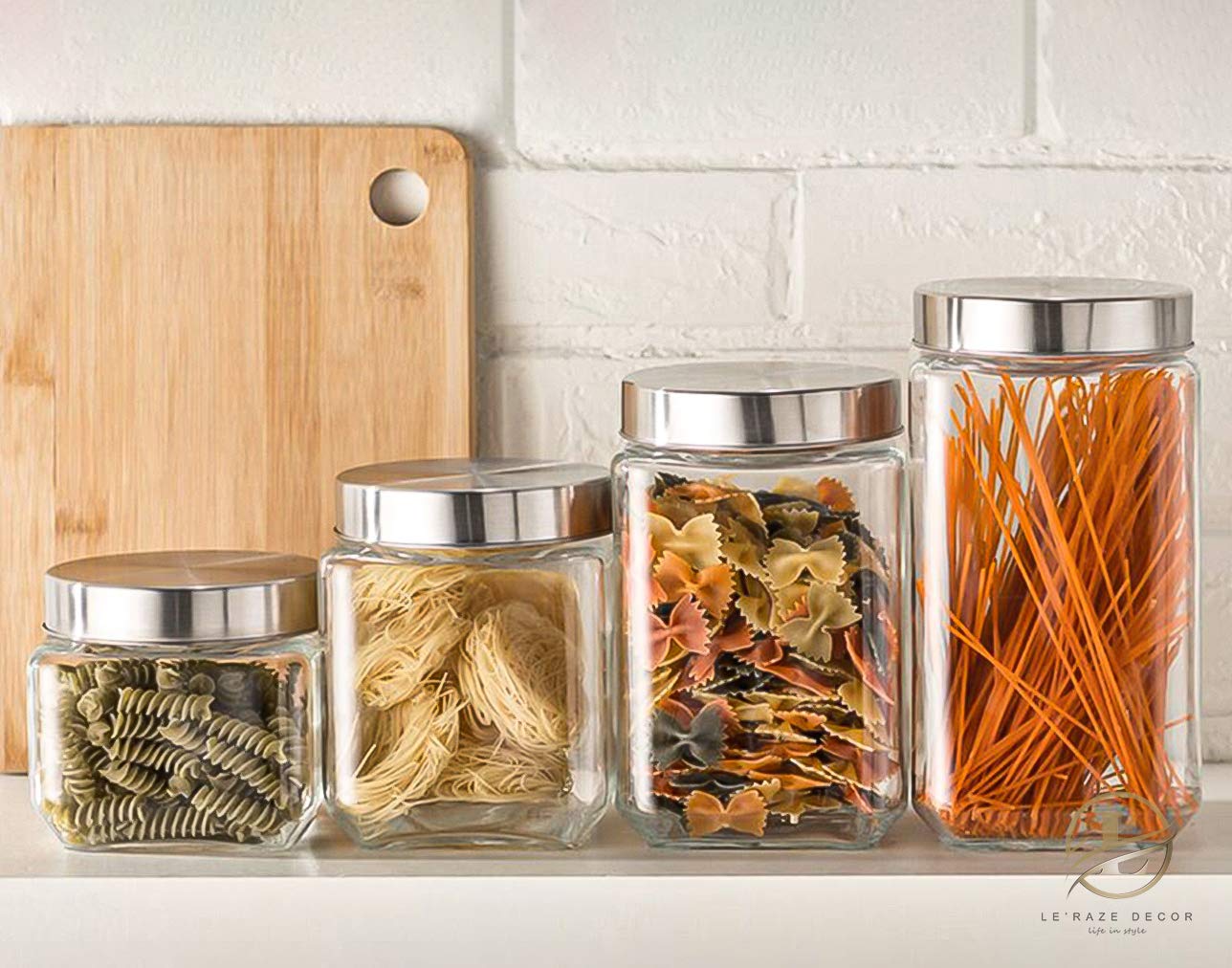 4 tarros cuadrados de vidrio para galletas con tapas herméticas + marcador y etiquetas, juegos de recipientes para encimera de cocina o baño, recipientes de almacenamiento de alimentos con tapas para 8