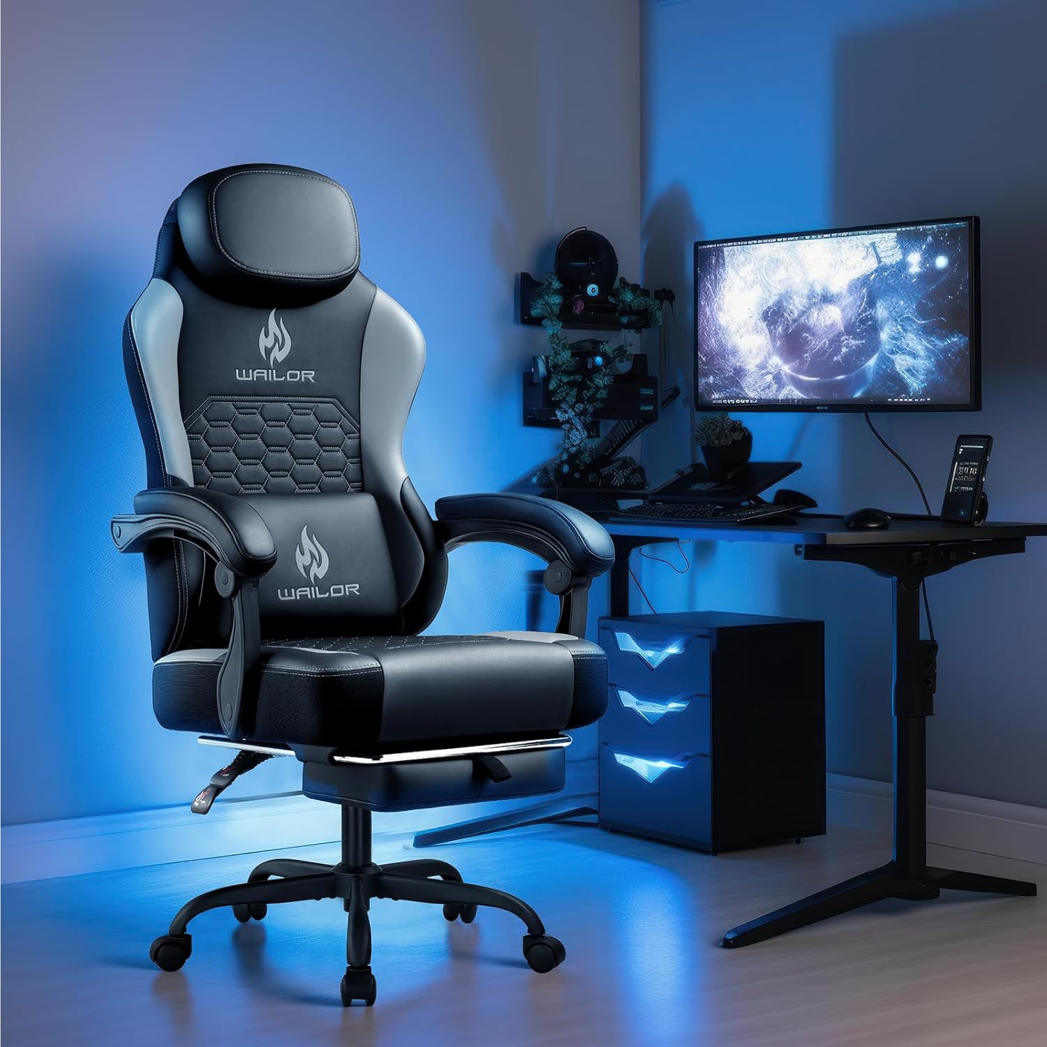 71k9n5CXGZL._AC_SL1500_ Gaming Chair with Massage and Packet Spring Cushion,Ergonomic Gamer Chairs for Adults with Footrest 300lbs,High Back Gamer Leather Chair with Headrest and Lumbar Support