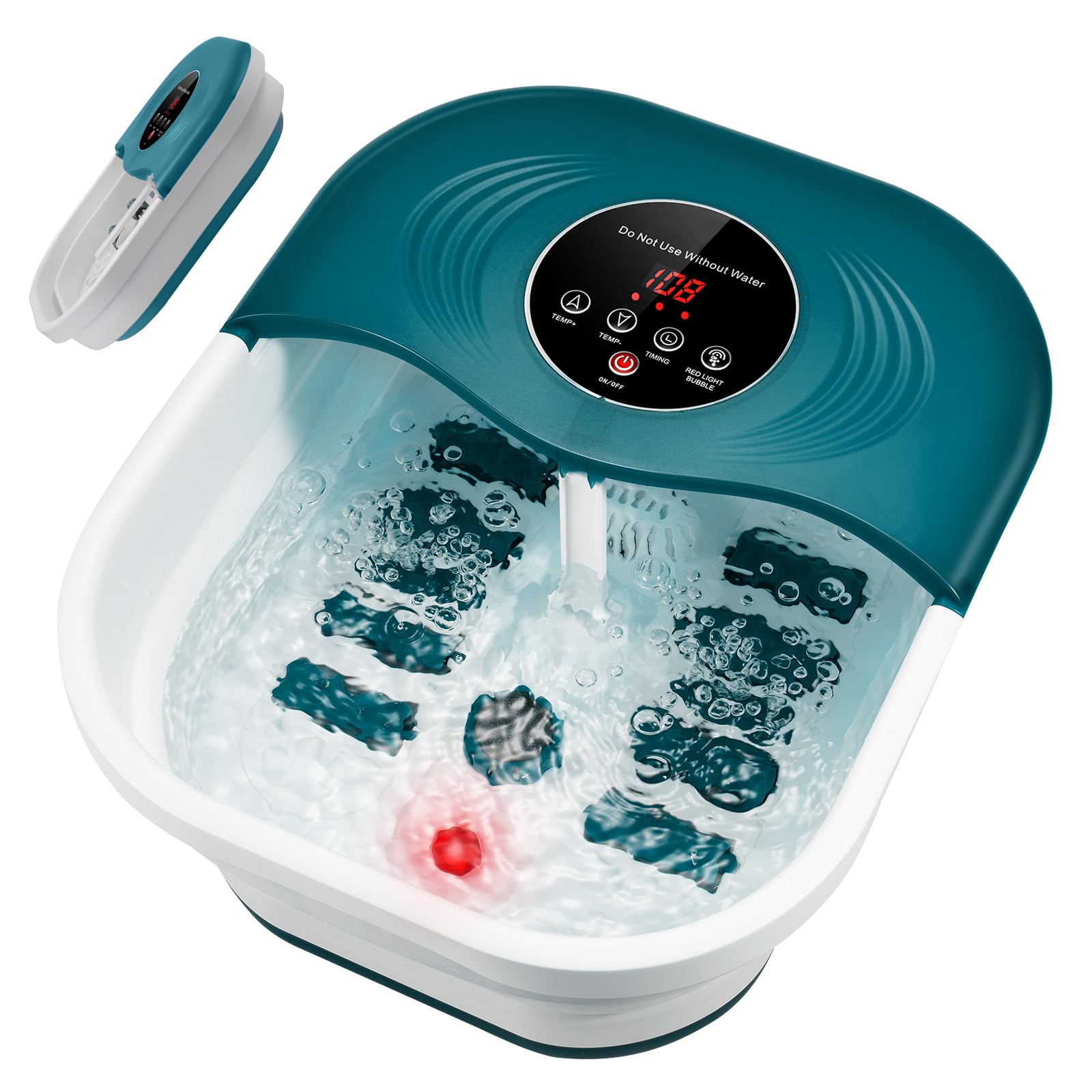 Foot Spa Bath Massager with Heat, Bubble Jets, Red Light & Timer, Pedicure Foot Spa with 95-118℉ Temperature Control, 8 Shiatsu Rollers, Pumice Stone, Gift for Mom and Dad