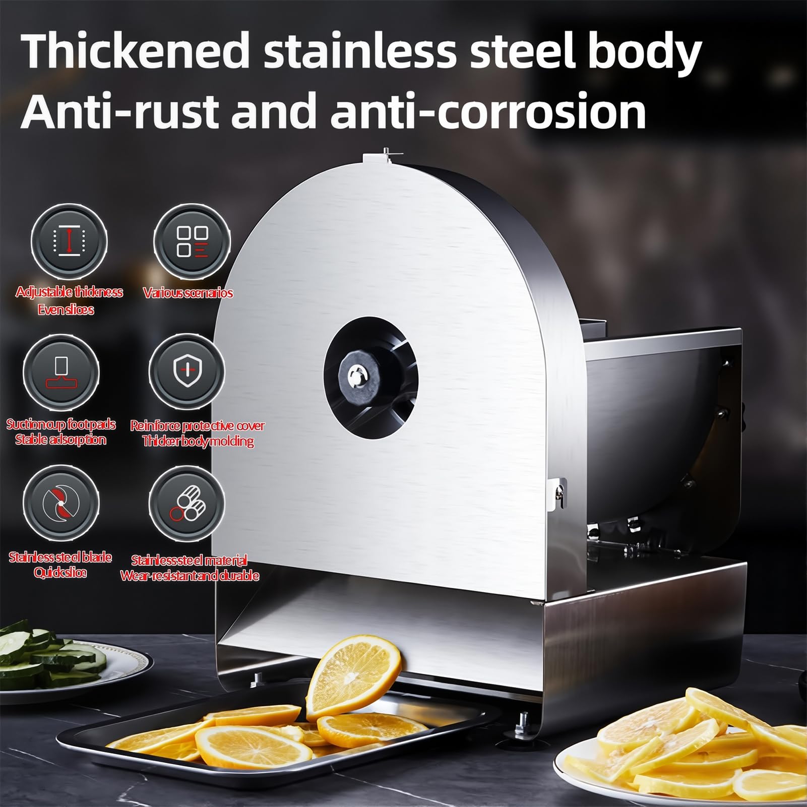 Cortadora eléctrica de verduras, disco de acero inoxidable con grosor ajustable de 0,2 a 8 mm, para restaurantes, cafeterías, uso doméstico, ideal para frutas y verduras