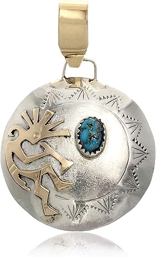 $215Tag Kokopelli 12ktGF Plata Certificado Navajo Nativo Turquesa Colgante 17042-8 Hecho por Loma Siiva, Metal Piedra, Turquesa