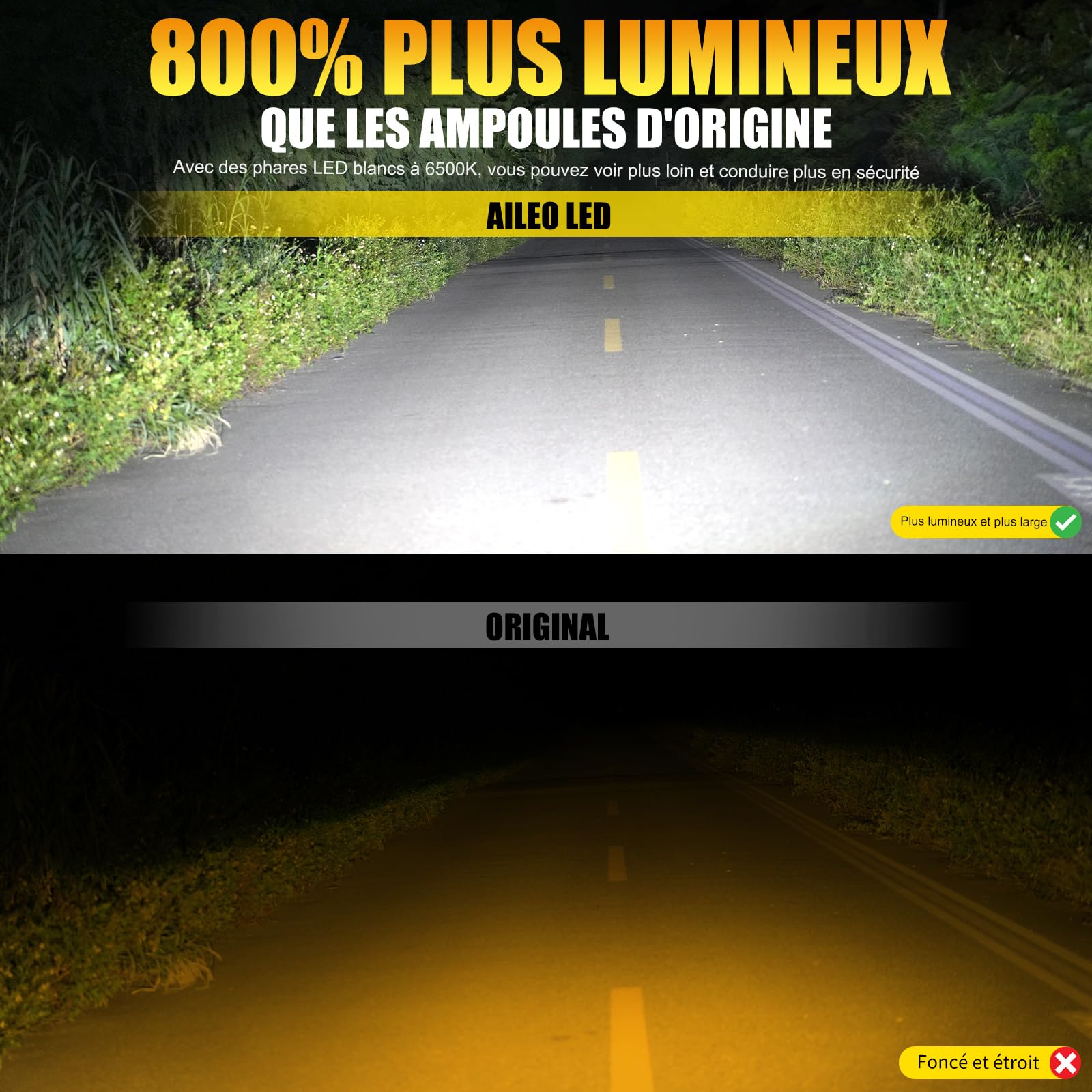 H7 Ampoule LED Phare Avant de Voiture, 240W 20000LM 6500K Blanc Xenon, +800% Plus Lumineux, Ultra Puissante, Anti Erreur, Homologué Route, Refroidissement Avancé Ventilateur – Lot de 2