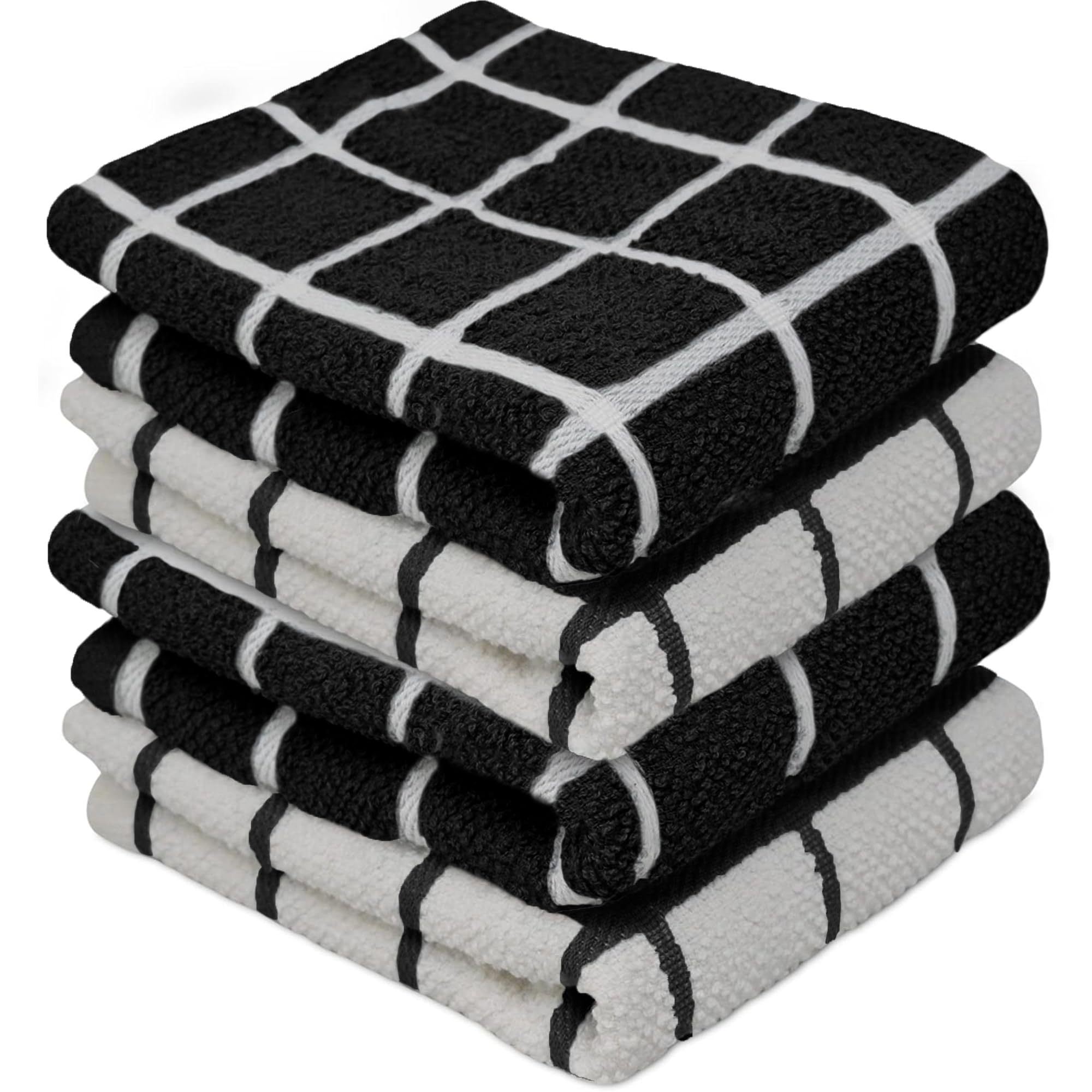 Towelogy Black / White Towelogy® Premium Tea Towels For Kitchen 100% Cotton Lint Free Large Black/White Jumbo Check Dishcloths Tear Resistant & Ecofriendly 45X65 Cm (Black/White, 4)