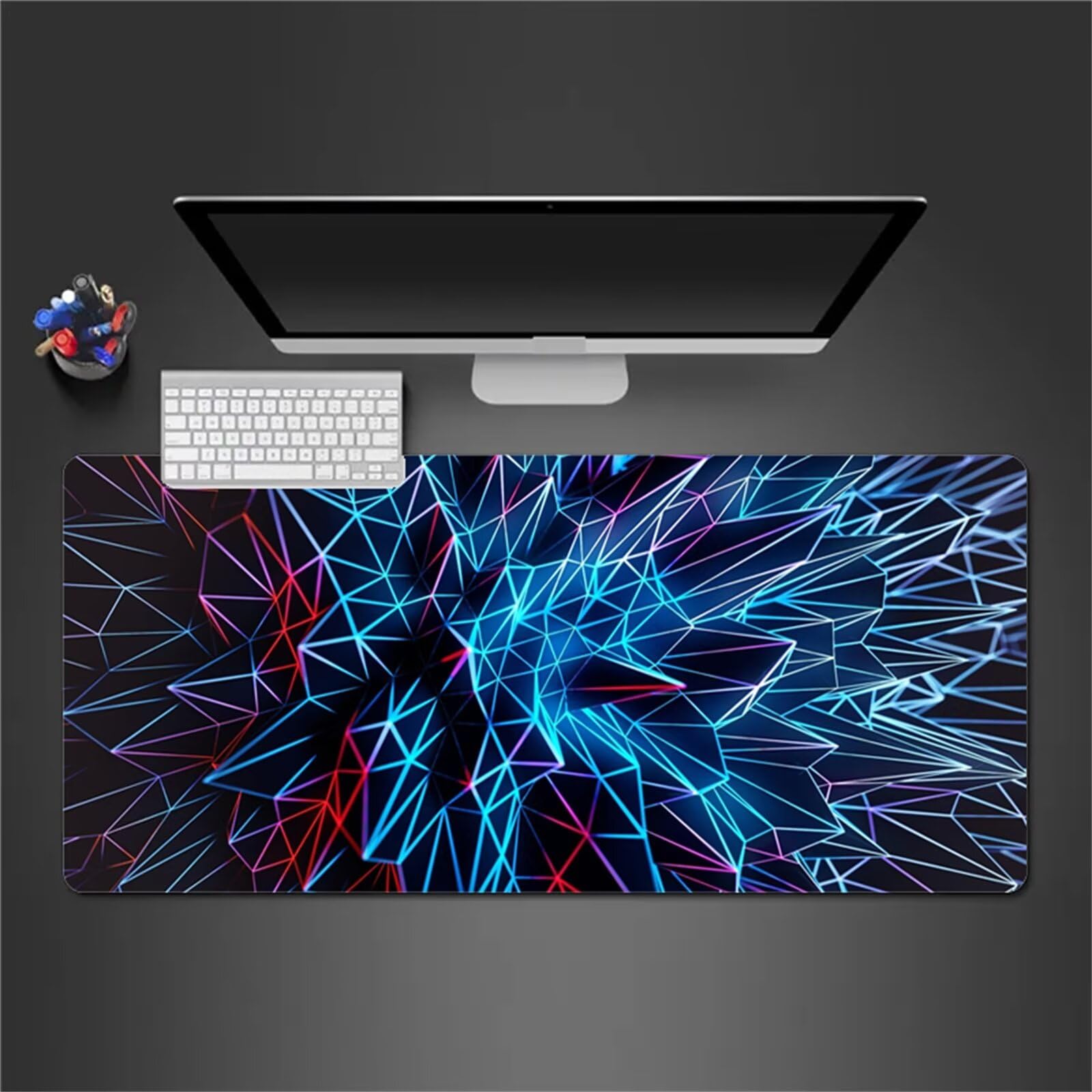Alfombrilla Raton Gaming XXL 1200x600x2cm Alfombrilla de Ratón Grande Alfombrilla Gaming de Escritorio con Base Antideslizante para Gamers PC y Portátil (Azul Geométrico)