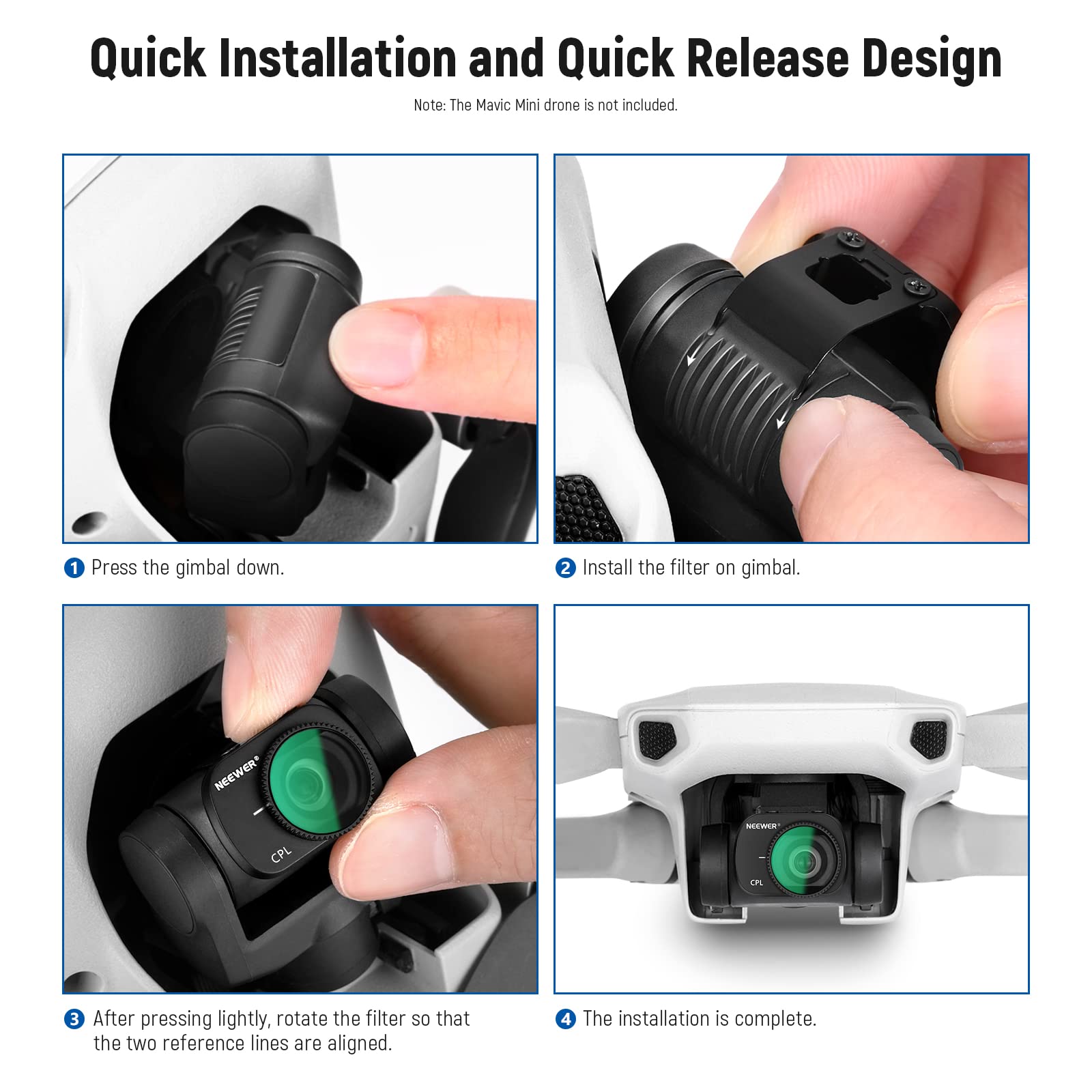 NEEWER 3pz Set di Filtri ND Multirivestito a Definizione Alta Vetro Ottico ND8 ND16 CPL, Compatibile con DJI Mavic Mini 2