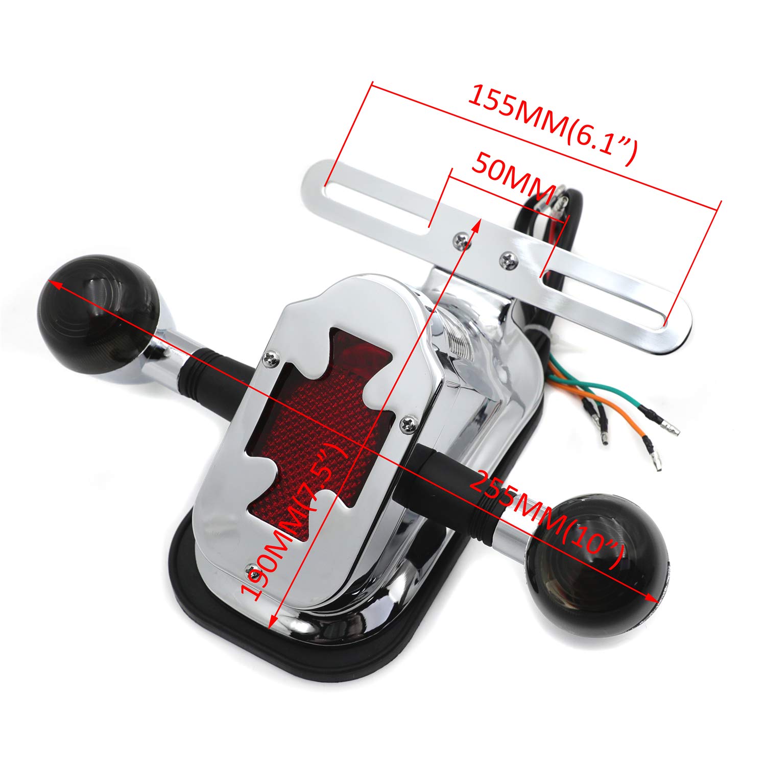 HTTMT- Chrome Smoke Metal Cross Tail Light Brake Light Turn Signal Compatiable With Big Twin FL Motorcycle Bike [P/N: XH3118B-D-01-CD+SK]