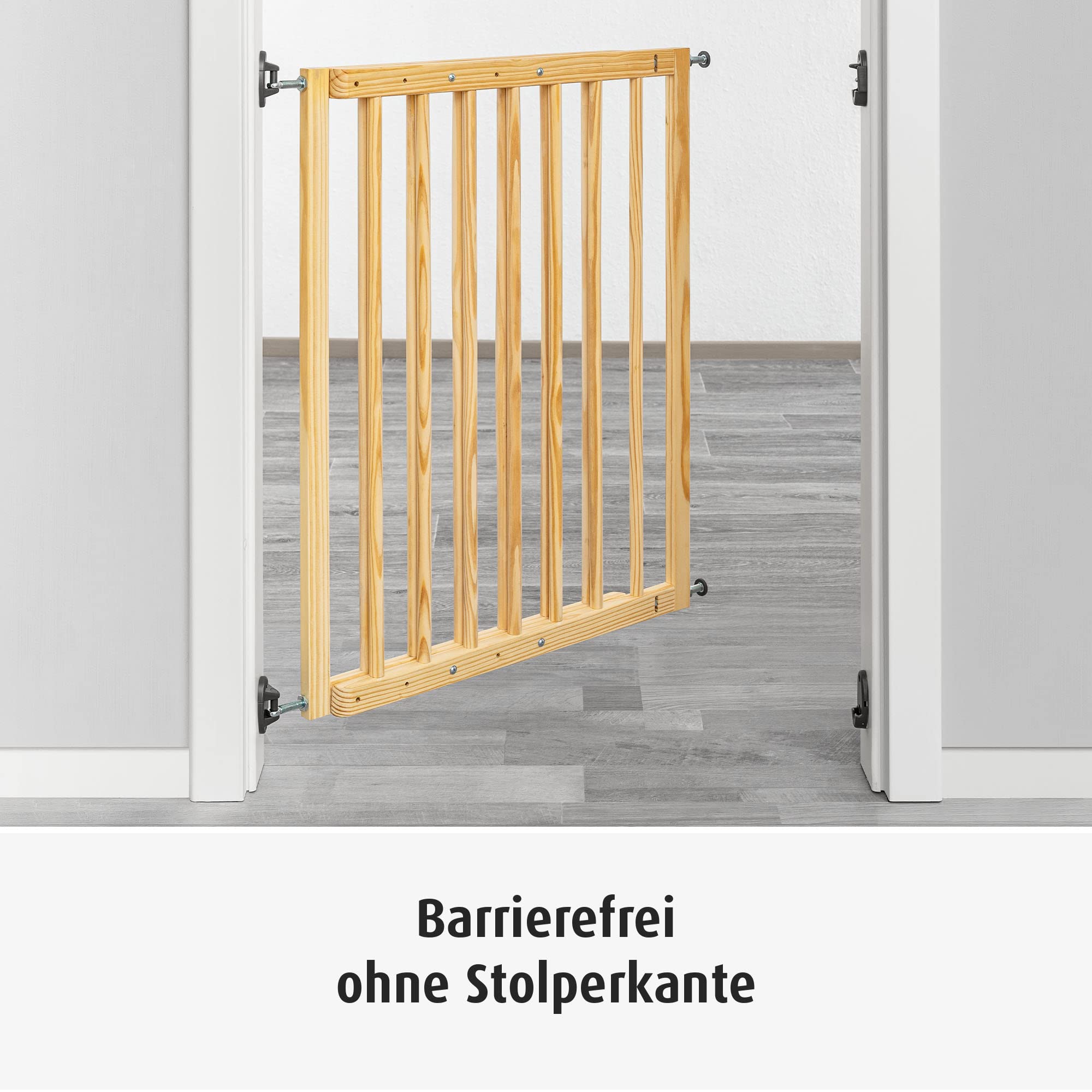 Reer Treppenschutzgitter und Türschutzgitter Basic zum Schrauben, Holz, Stabiler Halt, Durchgangsbreite 65,5-106cm, 46977, Braun, 65,5-106 cm