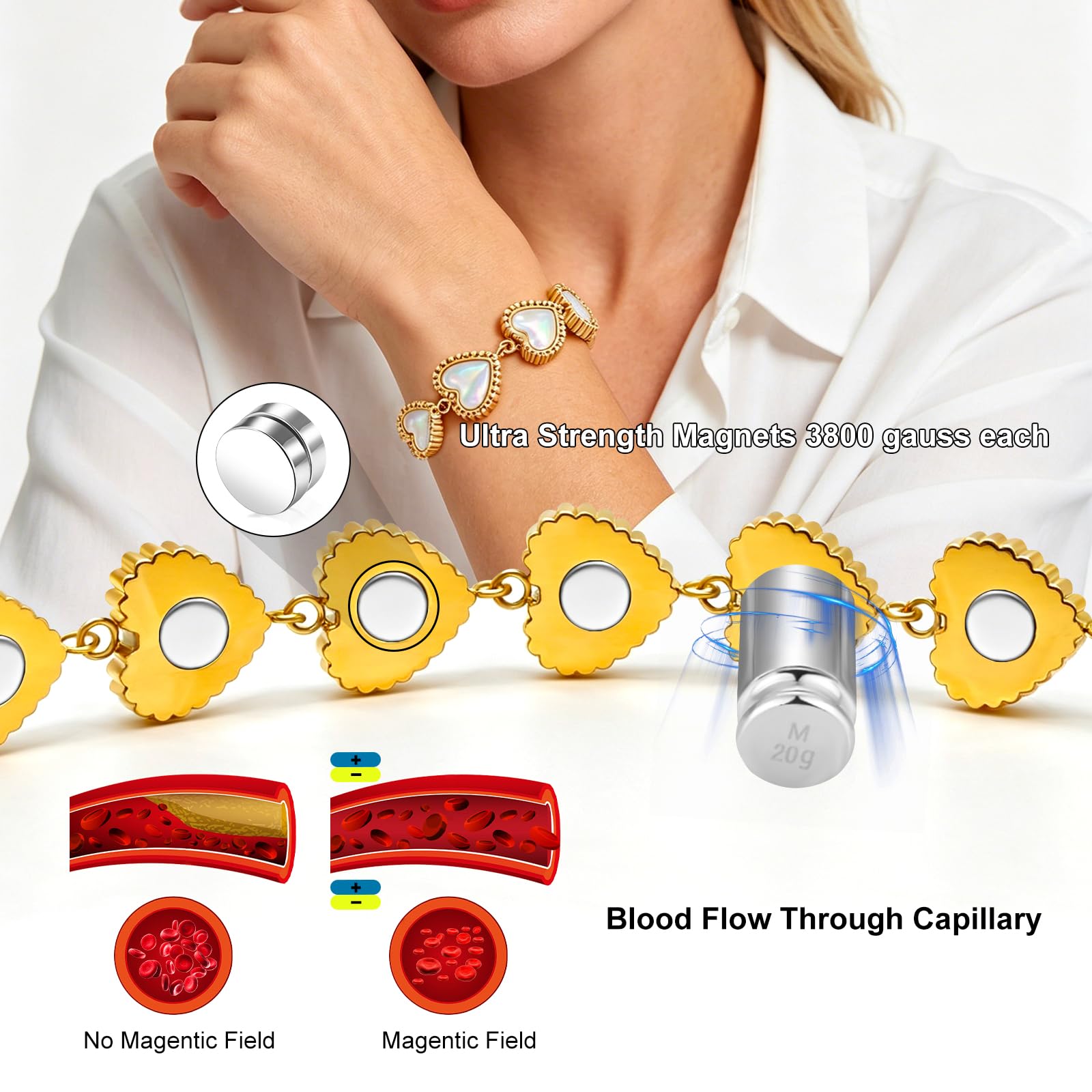 Bracelet en cuivre pour femme, bracelet magnétique avec aimants 3500