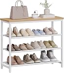 HOOBRO Sac à chaussures avec 3 PU Des étagères, 4-Tier Organisateur de rangement de chaussures pour placard et entrée, tient 9-12 paires de chaussures, cadre métallique robuste, petits espaces, blanc et naturel WN94XJ01