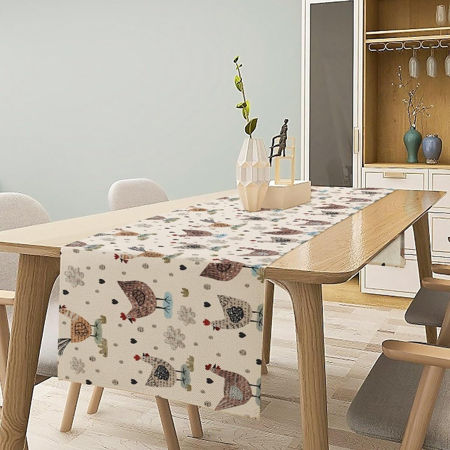 Roosters Chickens Dining Table Runners, Rustic Farm Animals Hen Table Runner for Farmhouse Wedding Coffee Dining Table Party Home, 13x120 Inch