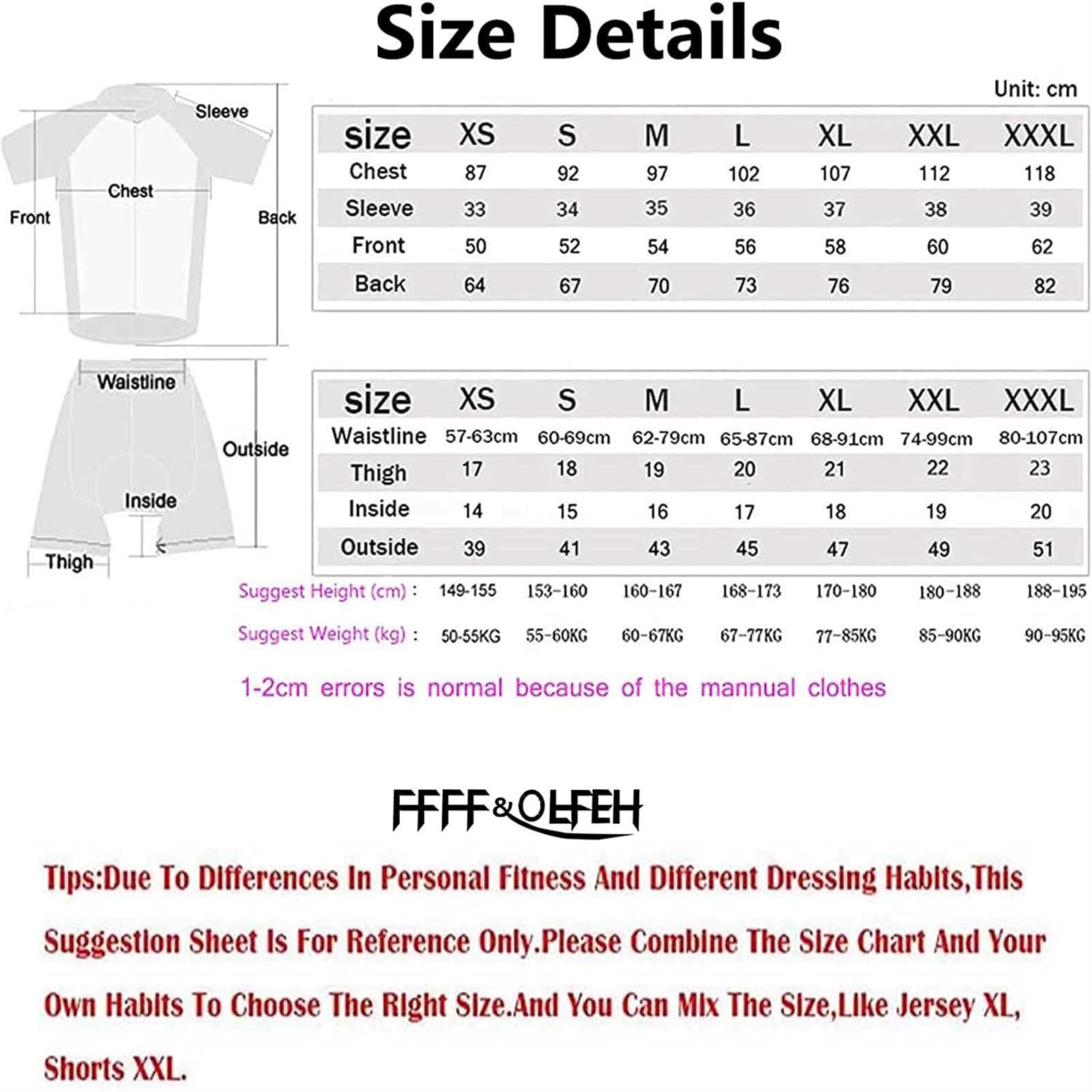 FFFF & OLFEH Summer Cycling Skinsuit Triatlón for Hombres, Conjuntos de Camisetas de Ciclismo for Hombres,Traje de Piel de Triatlón De Verano para Hombres, Mono De Ciclismo