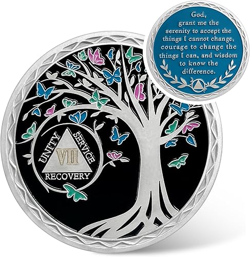 Moneda de sobriedad de 7 años – Monedas AA del árbol de la vida de mariposa de recuperación – Fichas AA de siete años y medallones – 1-20 chips de