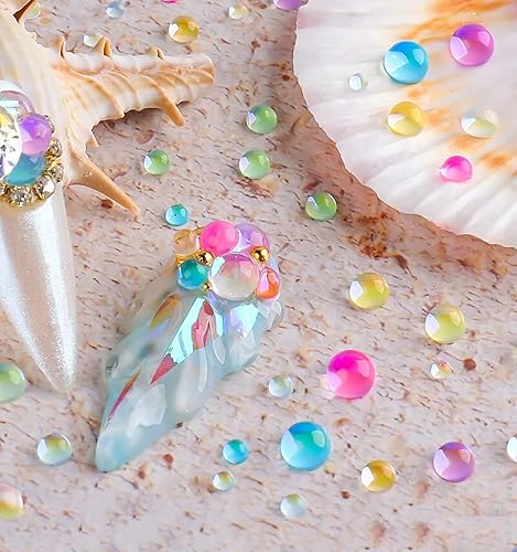 Miniatura 7 de SILPECWEE 9 cajas de perlas de uñas Aurora iridiscentes, cuentas de burbujas de sirena semicirculares, perlas de arte de uñas 3D, diseño de uñas de