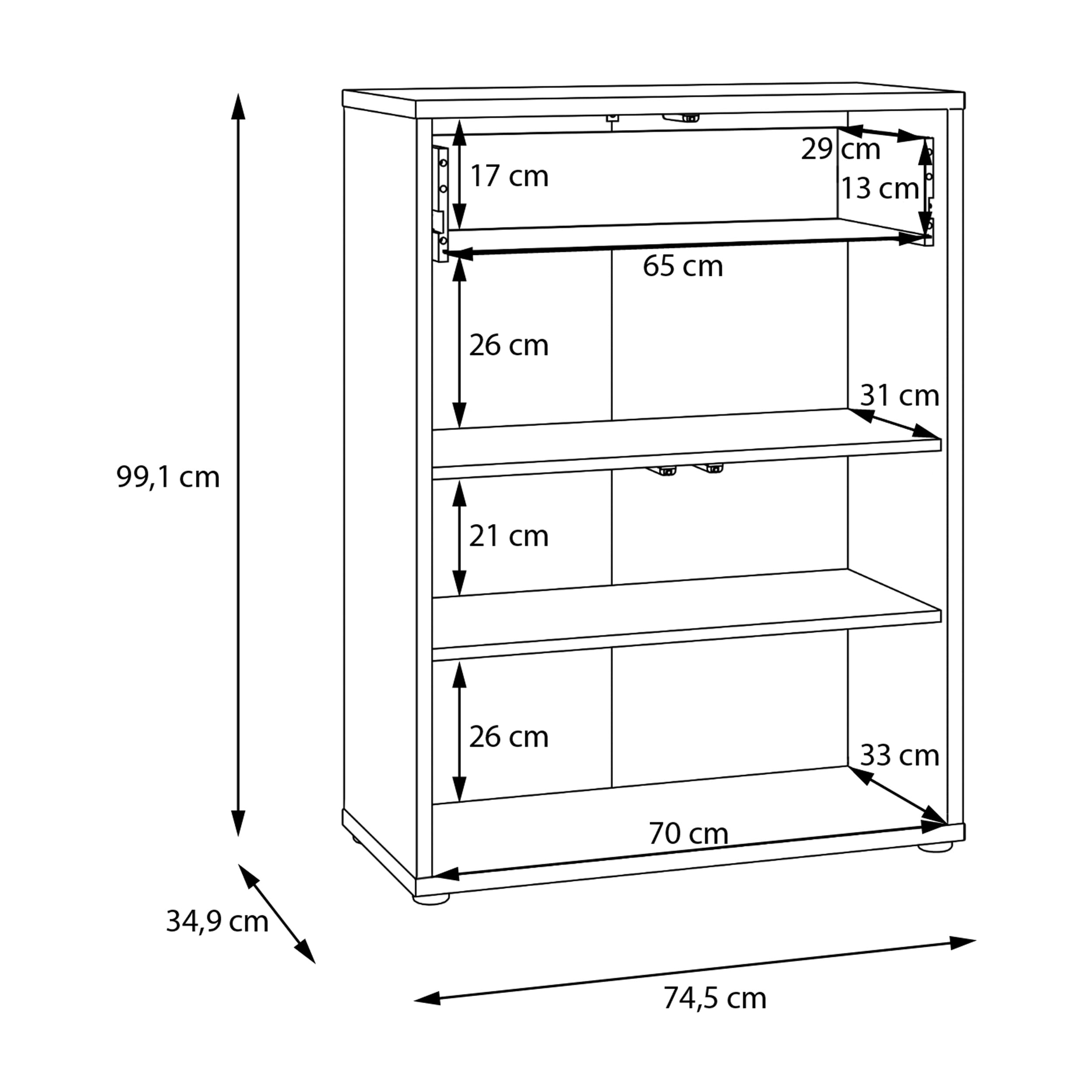 Forte Alice Springs Schuhschrank 70 80, modern-minimalistisch, 2-türig, 1 Schublade, Holzwerkstoff, Taupe, 74,5 cm breit x 99,1 cm hoch x 34,9 cm tief