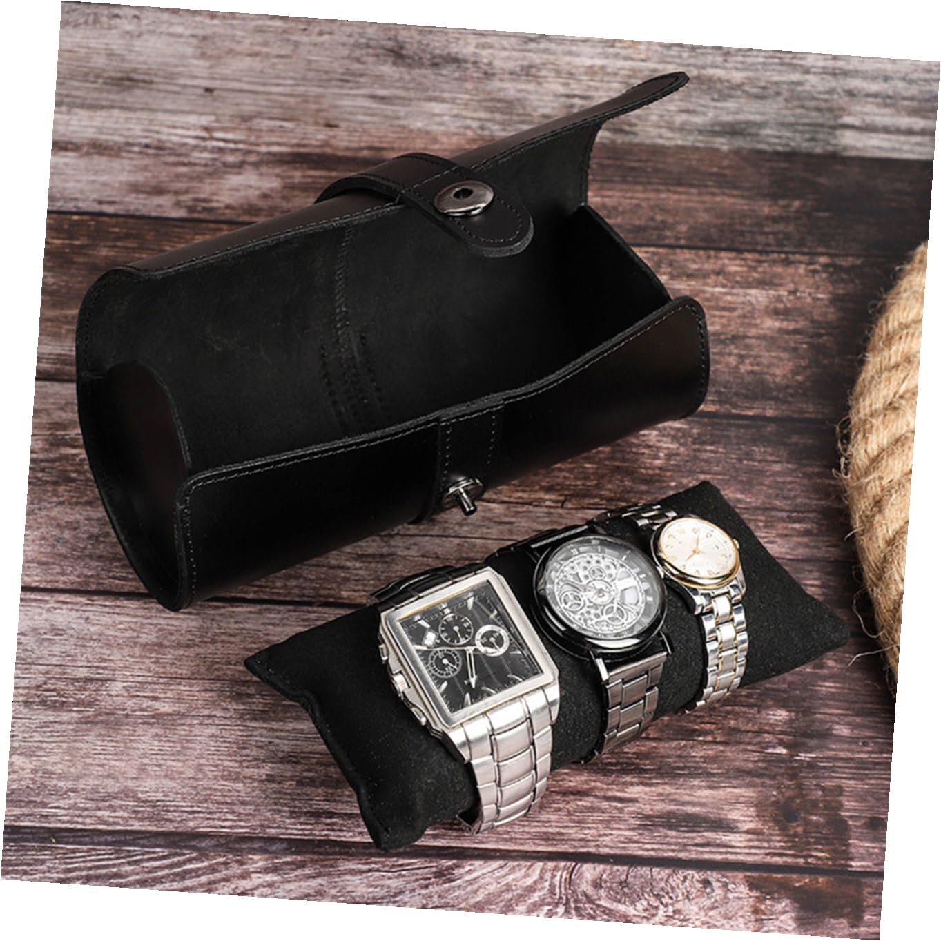 Healeved Boîte à Montres 3 Emplacements en Cuir Véritable Noir