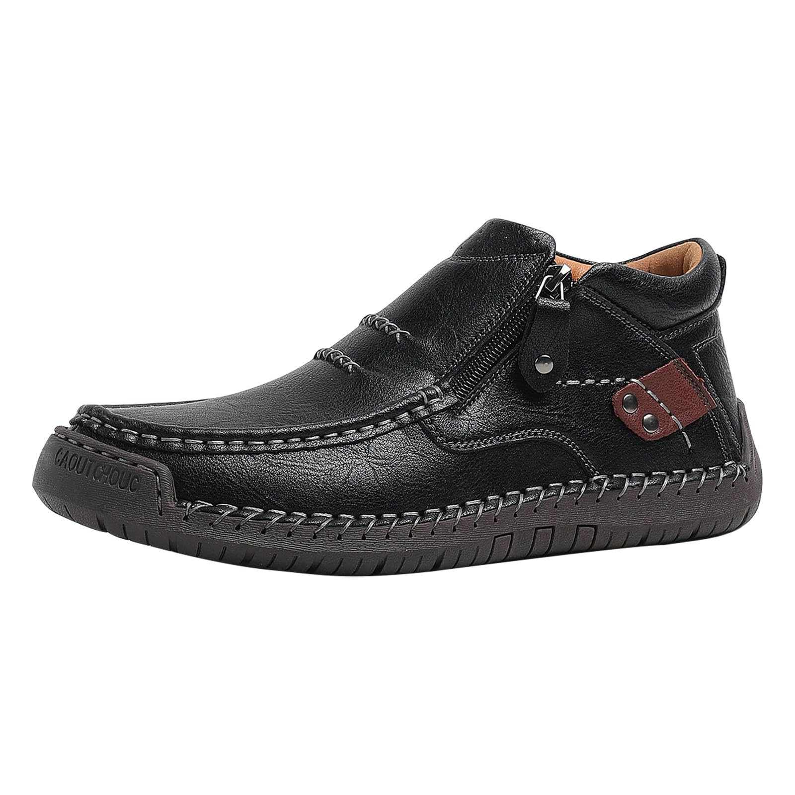 Zapatos de piel para hombre, hechos a mano, planos, antideslizantes, transpirables, clásicos, de negocios, con cremallera, extraanchos, amortiguadores, informales, para exteriores