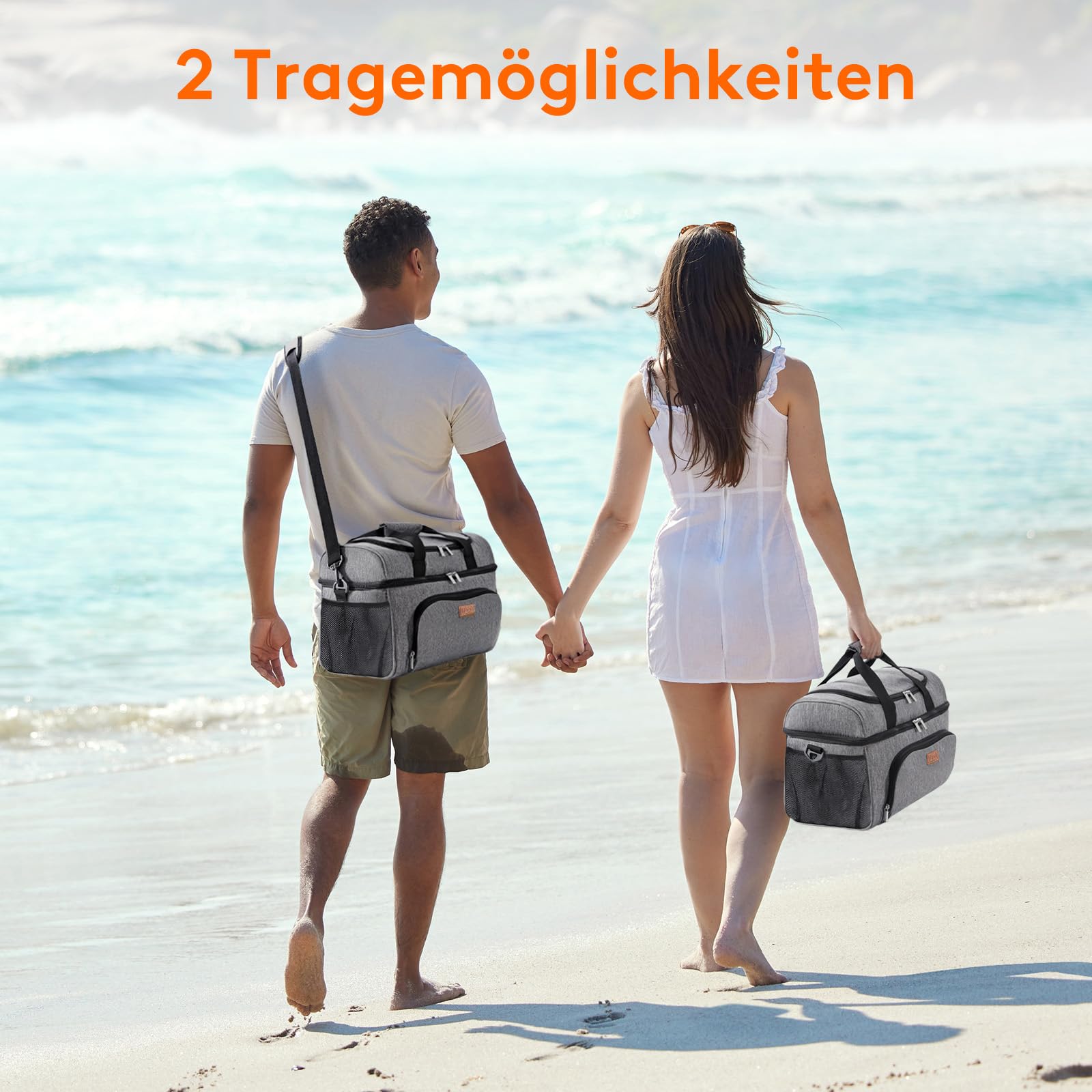 Lifewit Große Kühltasche 23L 32 Dosen, Kühlbox Faltbar, Isolierte Lunch Tasche, Leichte, Tragbare Kühltasche, Doppellagig für Picknick, Strand, Arbeit, Reise, Grau