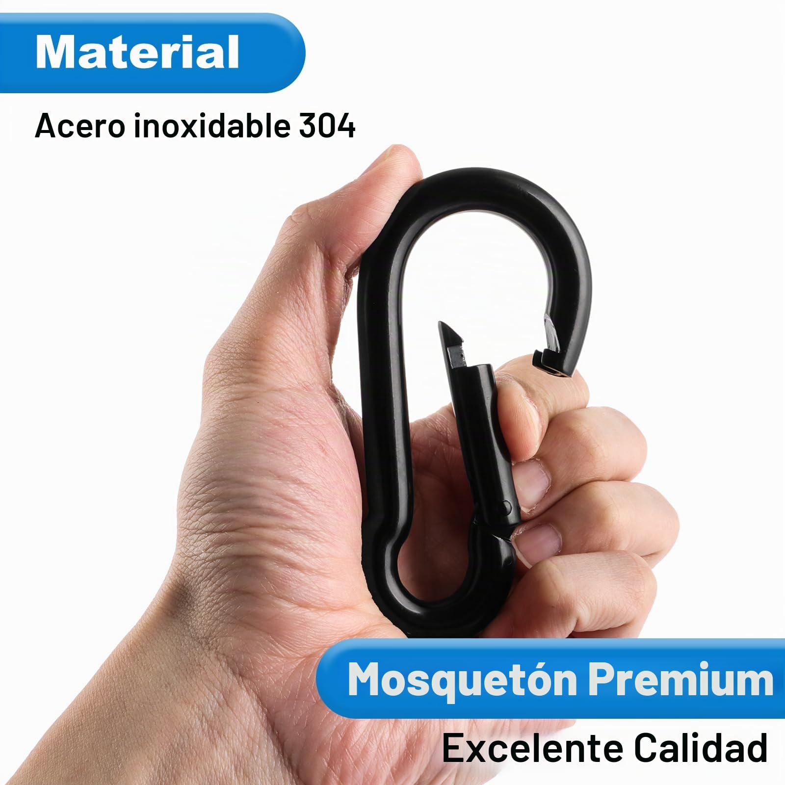 Mosquetón Grande M10 Acero Inoxidable 304, 100 mm, 600 kg Carga, para Camping Deportes y Trabajo Pesado - Mosquetones Grandes Acero Inoxidable