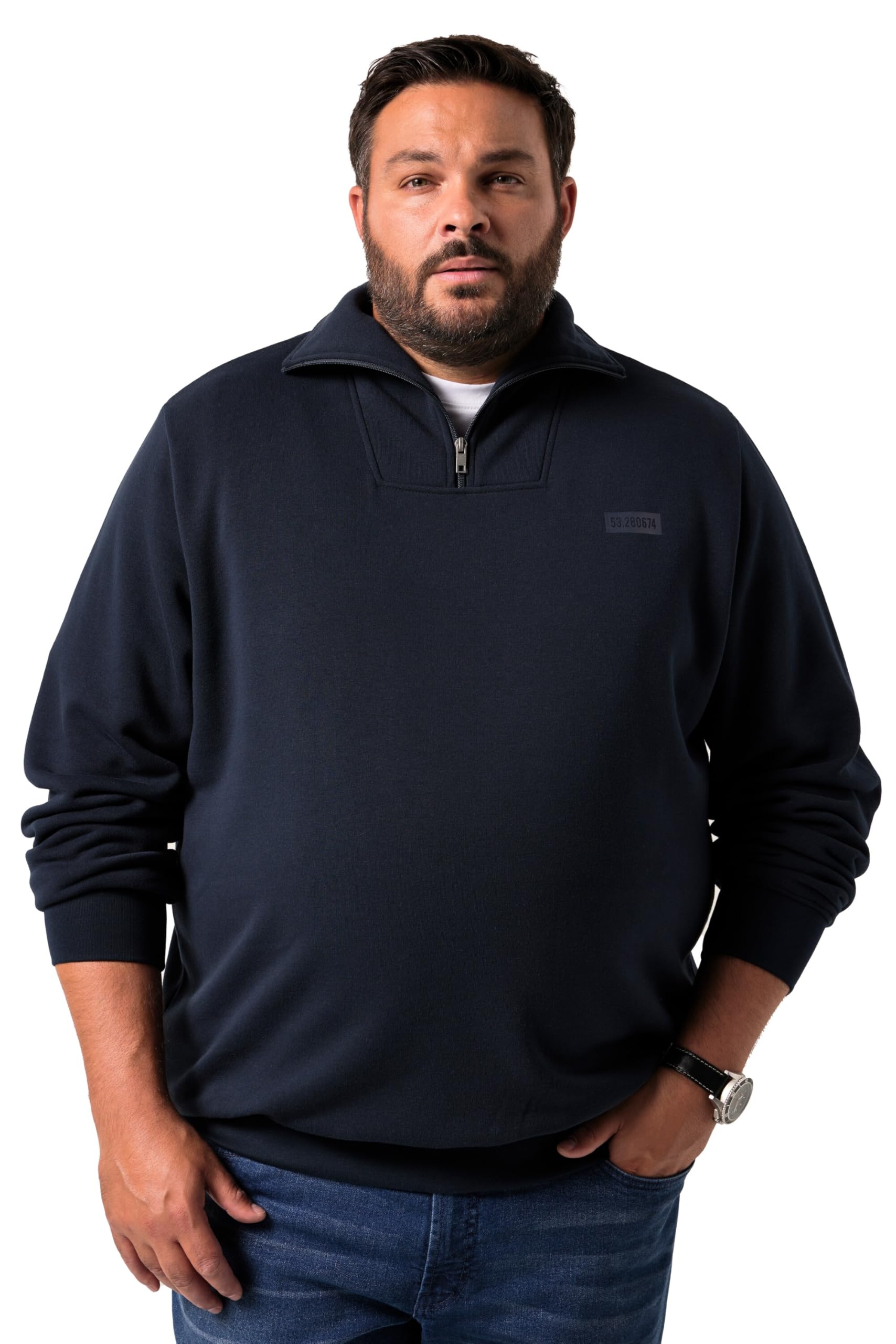 Men Plus Herren große Größen Übergrößen Menswear L-8XL Troyer, Sweat, Brustprint, Zippkragen 842299