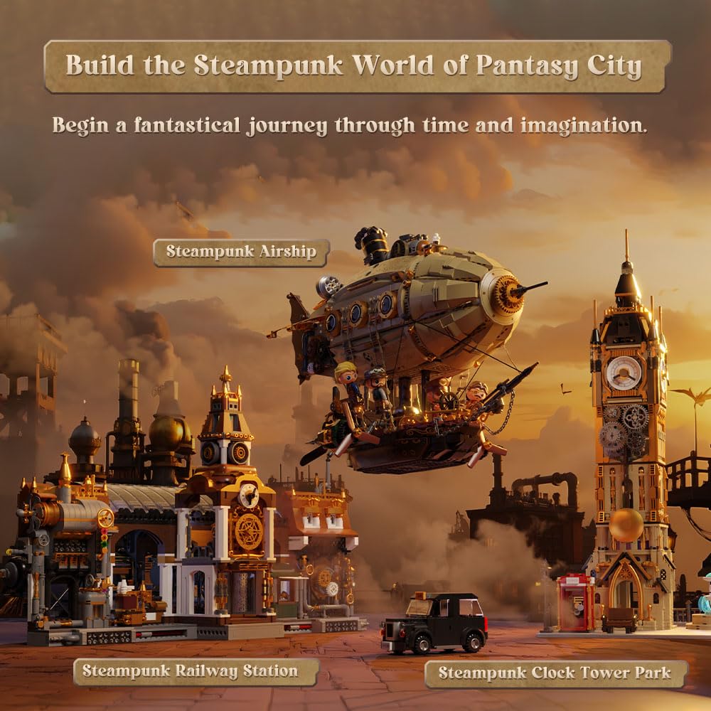 PANTASY Steampunk, set di modellini per adulti, zeppelin a due strati con sistema meccanico a ingranaggi, set da costruzione fai da te, giocattolo da collezione e da esposizione