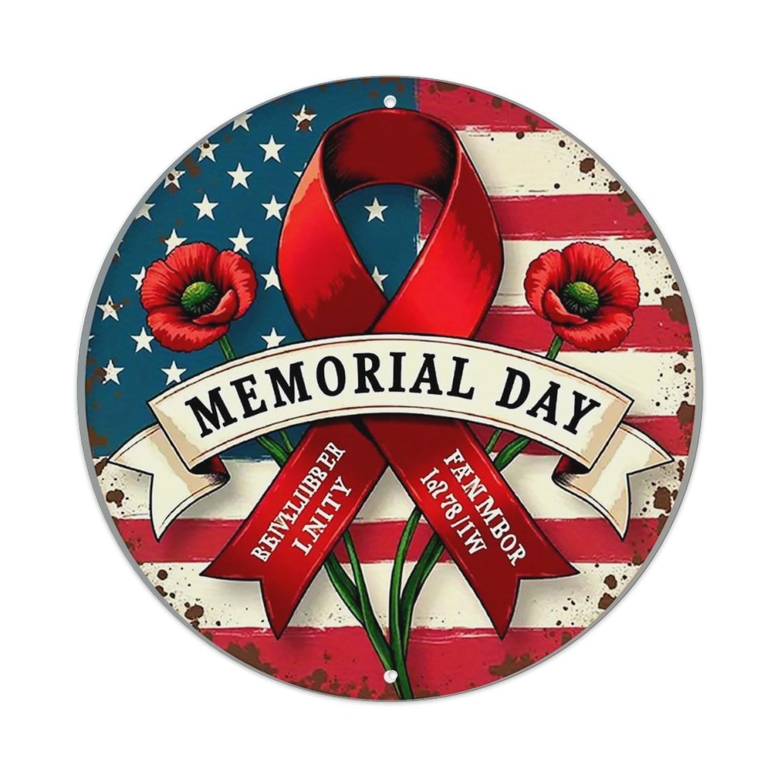 Jdyansheng Vintage Memorial Day Ribbon Poppy Flag Tin Sign Metal Poster Metal Signs For Home Man Cave Bar Cafe Kitchen Laundry Room Wall Decorations 8X8 Inches